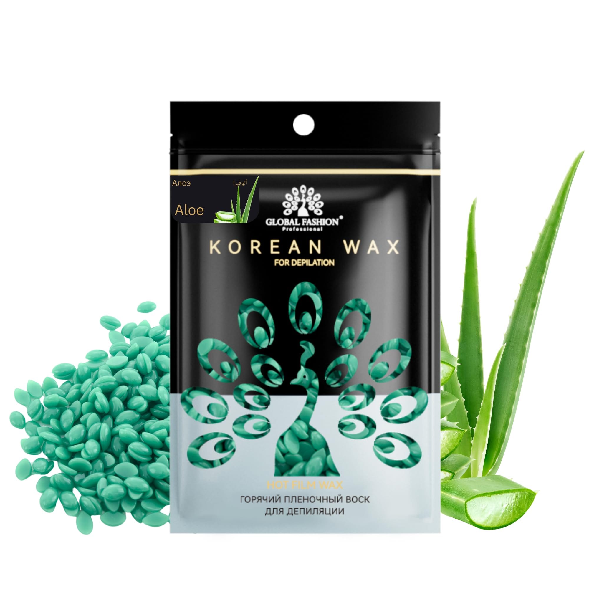 Korean Hot Film Hard Wax Beans for Painless Hair Removal – 12 Variants Stripless Korean Waxing Beads for Bikini, Legs, Face, Body – All Skin Types (100g, ALOE VERA) — Scent Aloe-Vera-100g