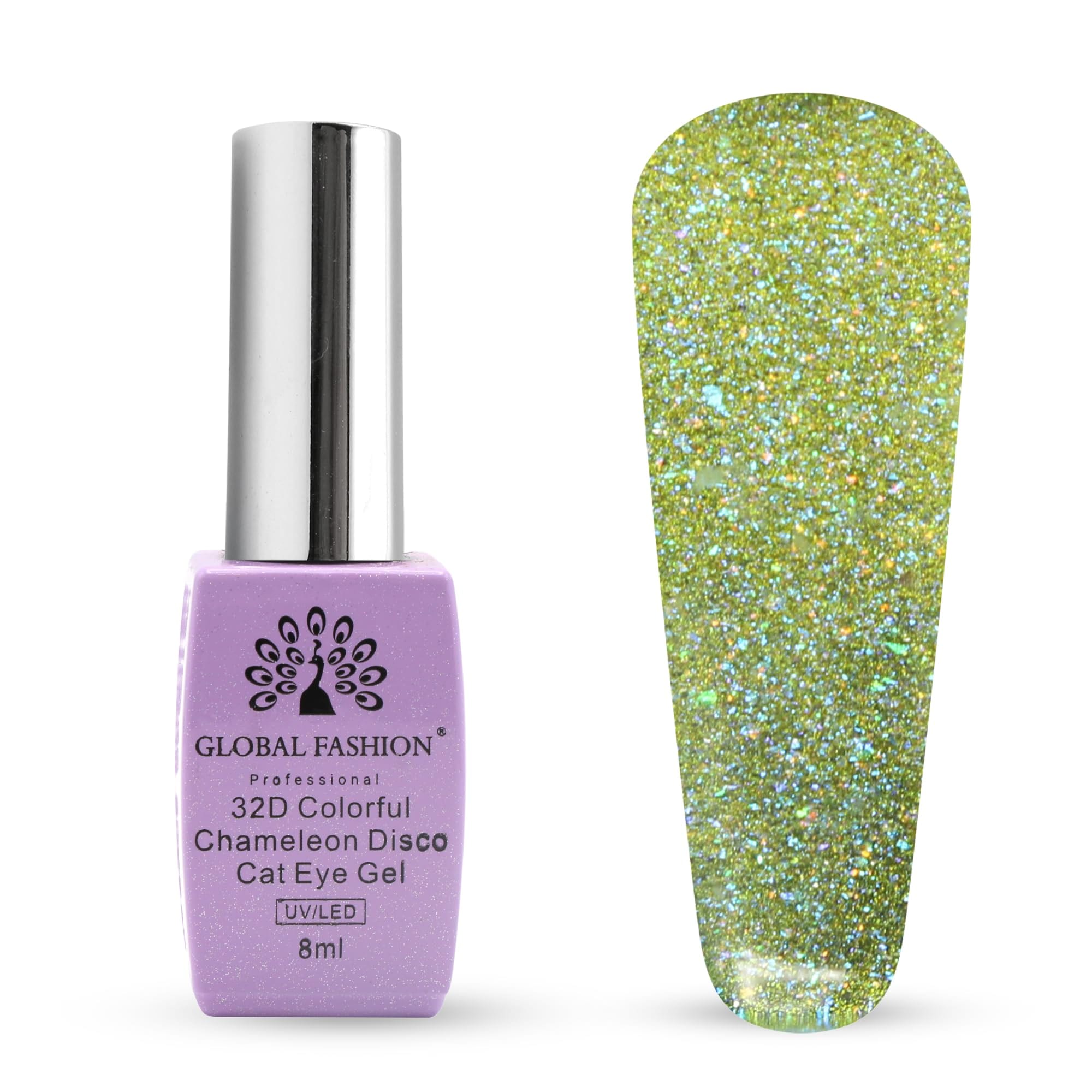 32D Chameleon Cat Eye Gel Polish, Magnetic Rosy Sunset Shimmer, Soak-Off UV/LED Gel Nail Polish, Disco Galaxy Effect, Long-Lasting Sparkle, Nail Art Gift (Lime Crystal Radiance, 8m)