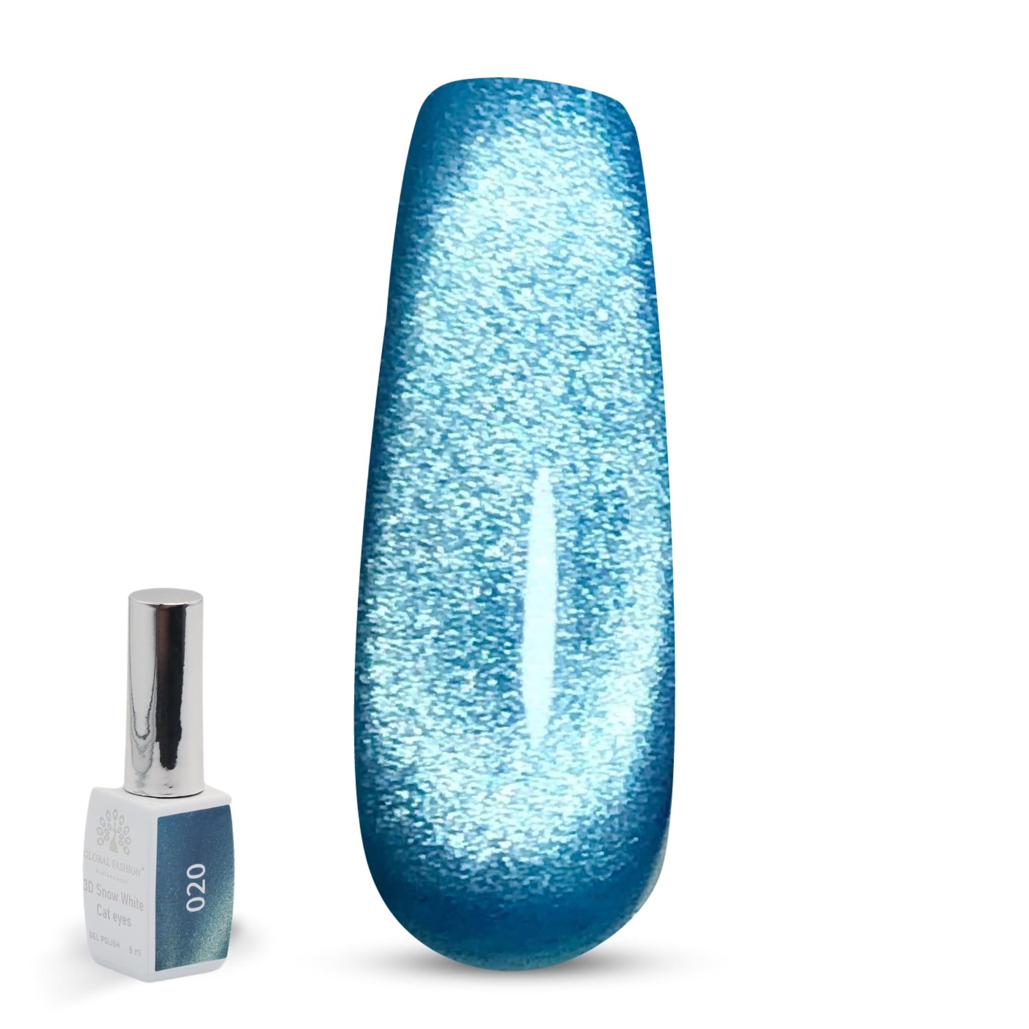 3D Snow White Cat Eye Gel Nail Polish 8ml – Long-Lasting Magnetic Gel, Holographic Shimmer, UV/LED Soak Off, Chip-Resistant, Vegan Cruelty-Free, DIY Nail Art, Salon Quality Manicur — Color 6145377445208