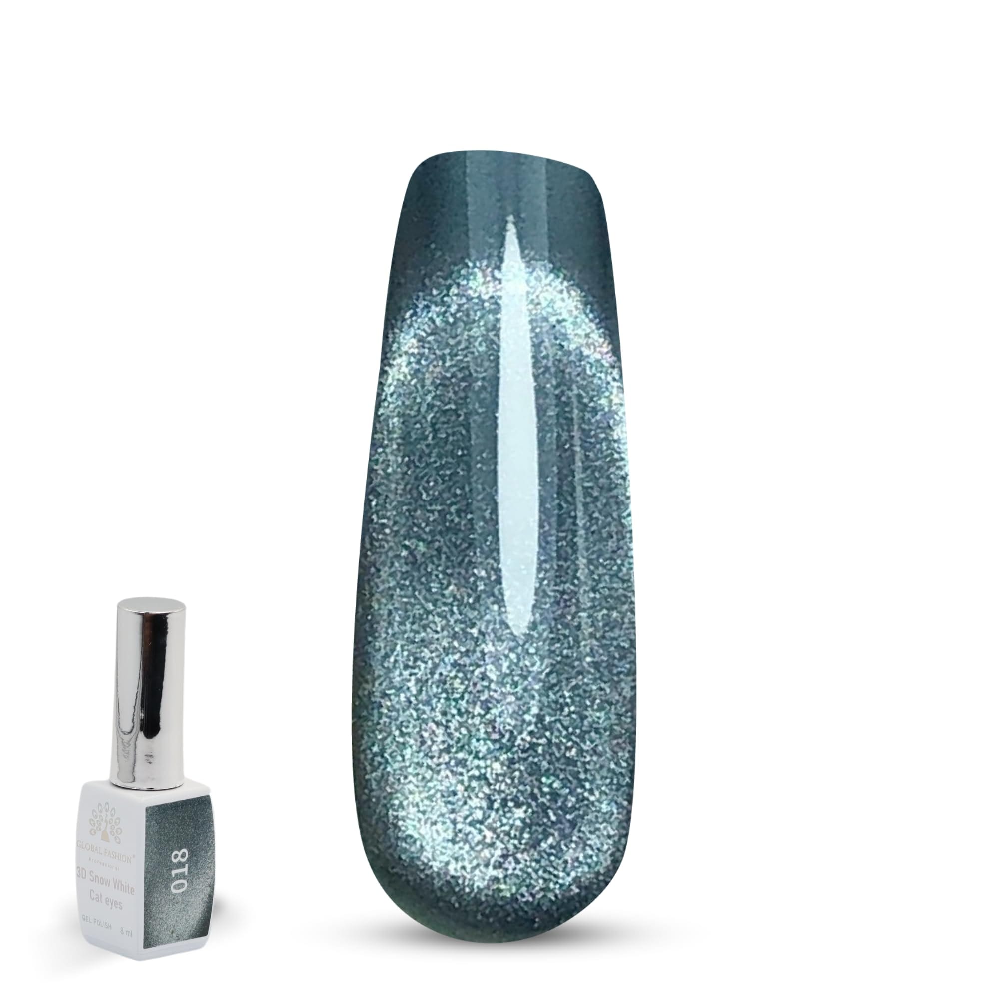 3D Snow White Cat Eye Gel Nail Polish 8ml – Long-Lasting Magnetic Gel, Holographic Shimmer, UV/LED Soak Off, Chip-Resistant, Vegan Cruelty-Free, DIY Nail Art, Salon Quality Manicur — Color 6145377445062