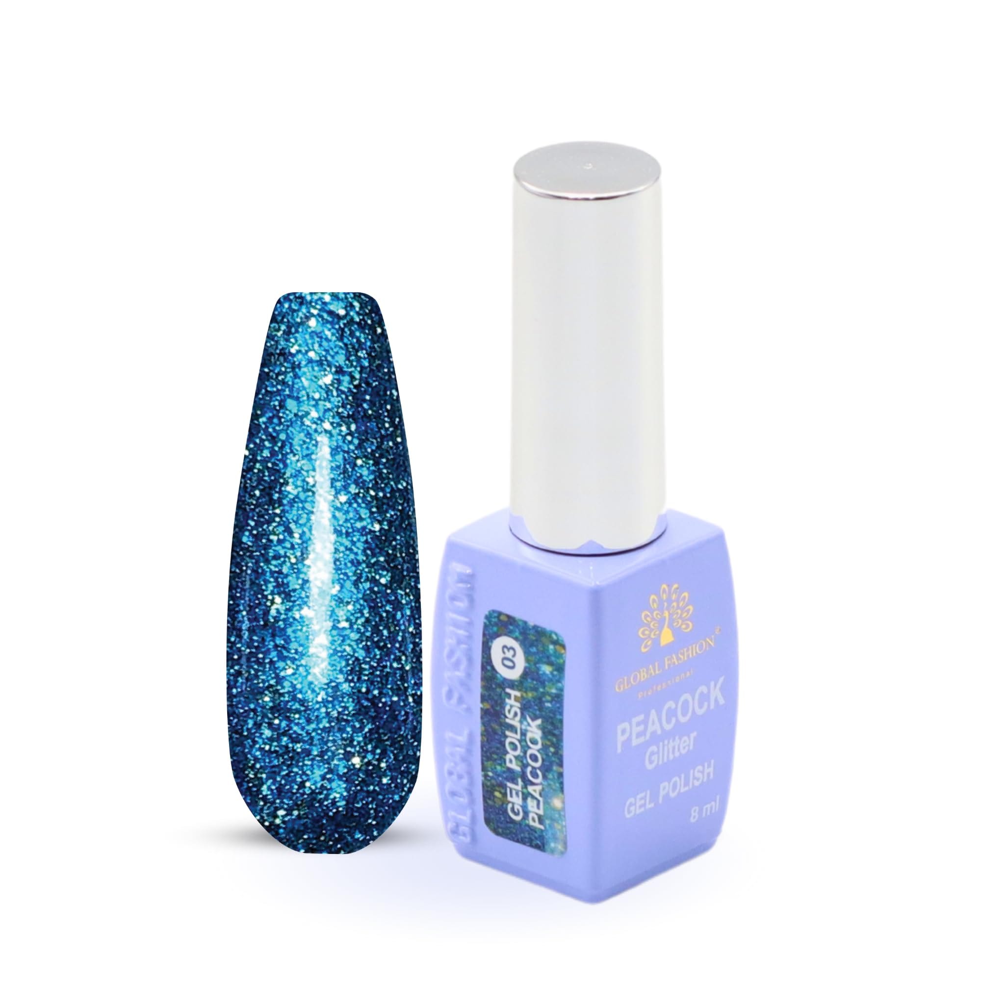 Peacock Glitter Gel Polish 8ml Long-Lasting Shine Soak-Off Gel Polish - Long-Lasting, Chip-Resistant Glitter for Dazzling Manicure Vegan & Cruelty-Free - Salon-Quality at Home! -