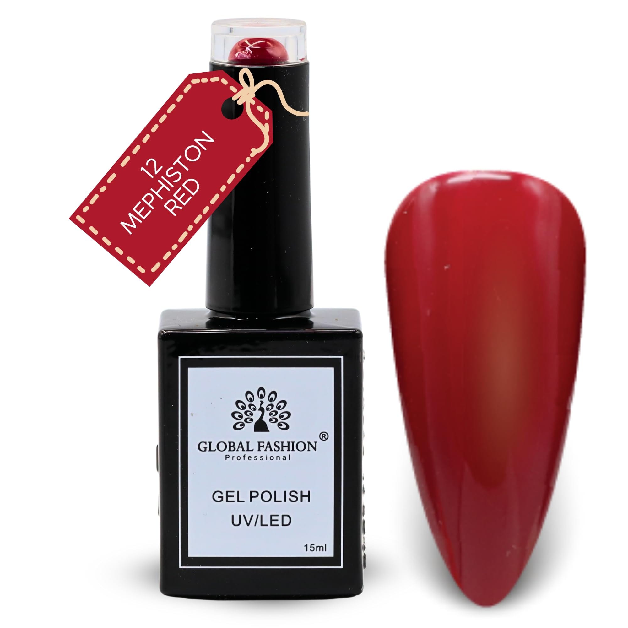Crimson Cascade Collection UV LED Gel Polish – Soak-Off Nail Color, Long-Lasting Glossy Finish, Professional Salon Quality, Manicure for Nail Art & Home Use (12-Mephiston Red-1p, 1)