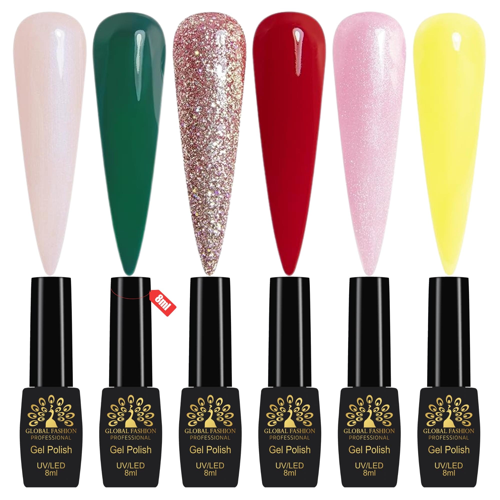 Global Fashion Gel Nail Polish Set of 6-8ml, Black Elite UV/LED Soak-Off, Long-Lasting, Chip-Resistant, Vegan Formula, Easy to Apply, High-Shine Finish for Salon & DIY Nail Art (Su)