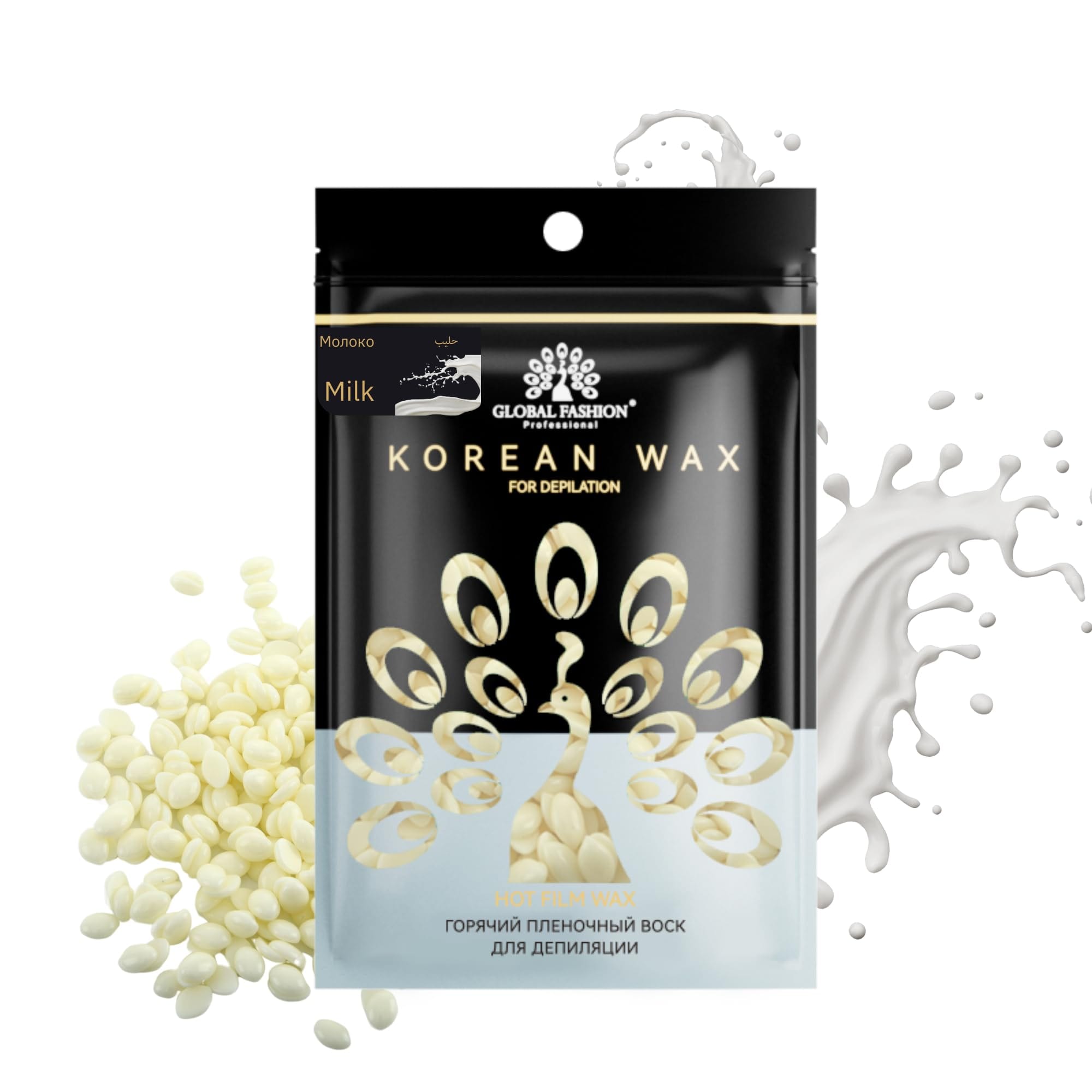 Korean Hot Film Hard Wax Beans for Painless Hair Removal – 12 Variants Stripless Korean Waxing Beads for Bikini, Legs, Face, Body – All Skin Types (100g, MILK) — Scent Milk-100g