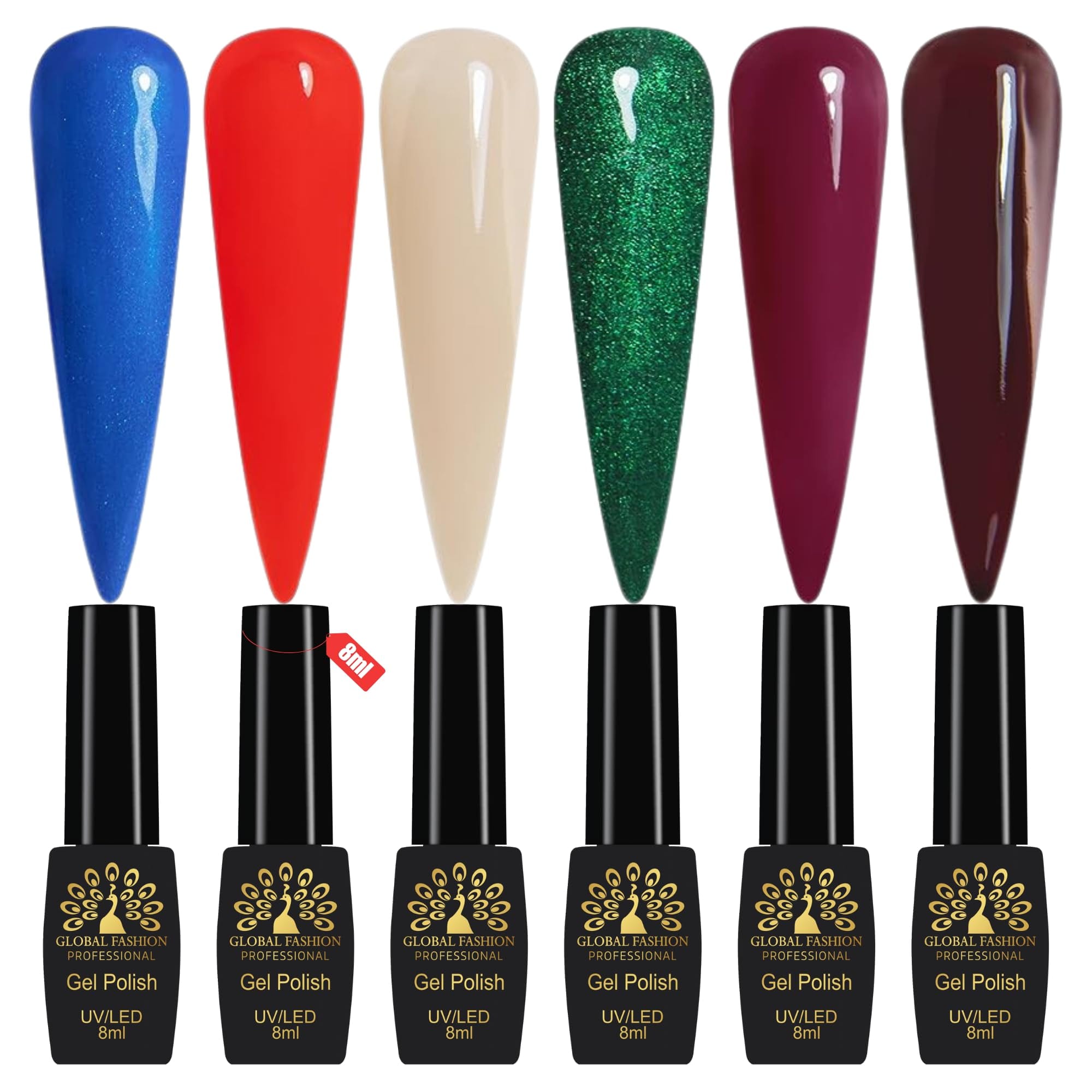 Global Fashion Gel Nail Polish Set of 6-8ml, Black Elite UV/LED Soak-Off, Long-Lasting, Chip-Resistant, Vegan Formula, Easy to Apply, High-Shine Finish for Salon & DIY Nail Art (En)