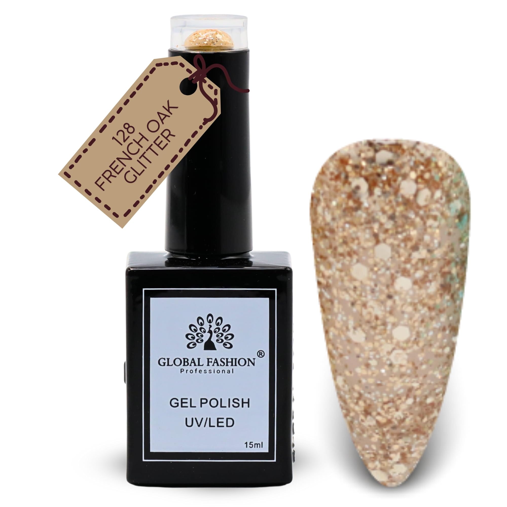 Global Fashion Earthy Elegance Collection (127–132) – 6 Long-Lasting, High-Gloss, Chip-Resistant Colors for Teens & Professionals – UV/LED Soak-Off Nail (128-French Oak Glitter-1p)