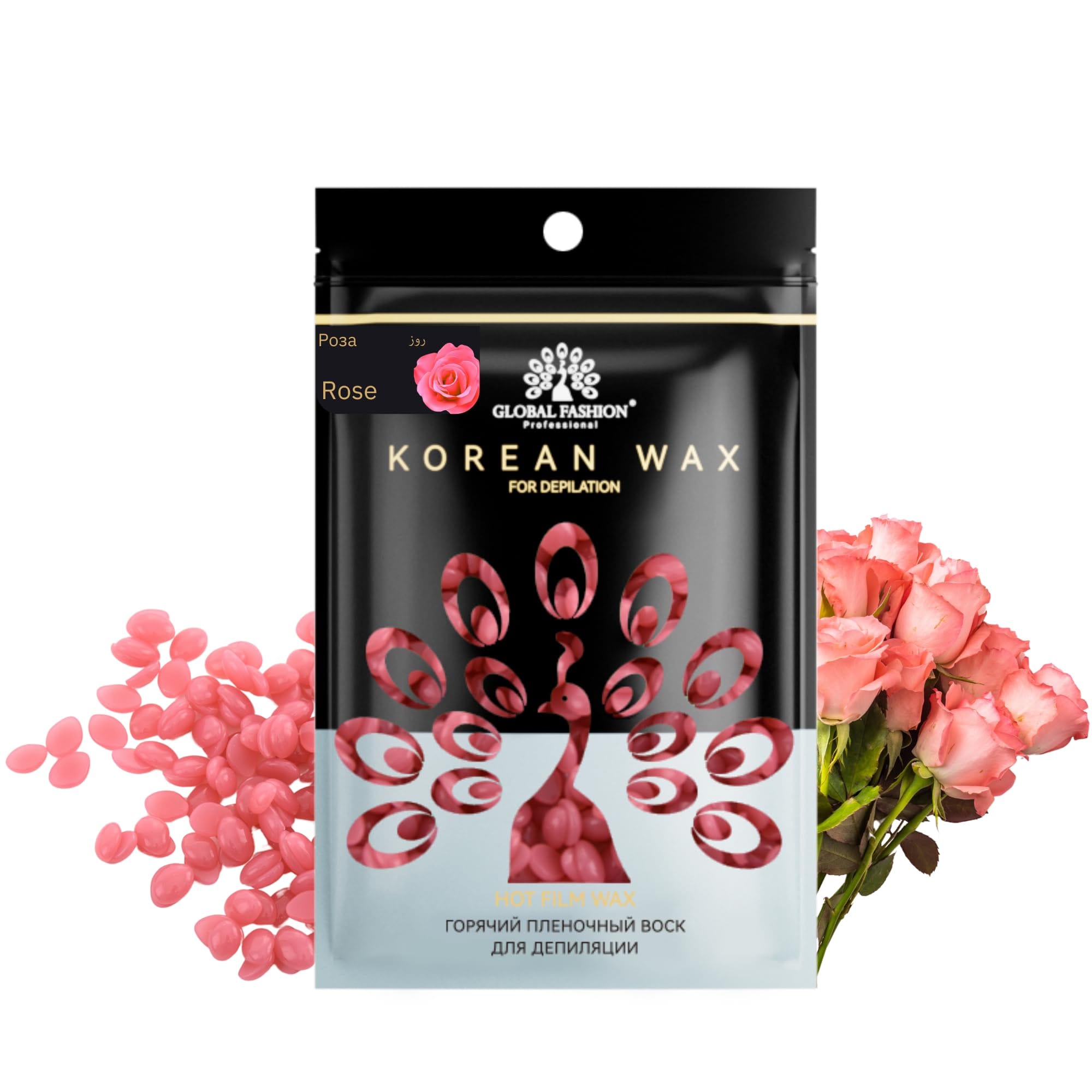 Korean Hot Film Hard Wax Beans for Painless Hair Removal – 12 Variants Stripless Korean Waxing Beads for Bikini, Legs, Face, Body – All Skin Types (100g, ROSE) — Scent Rose-100g
