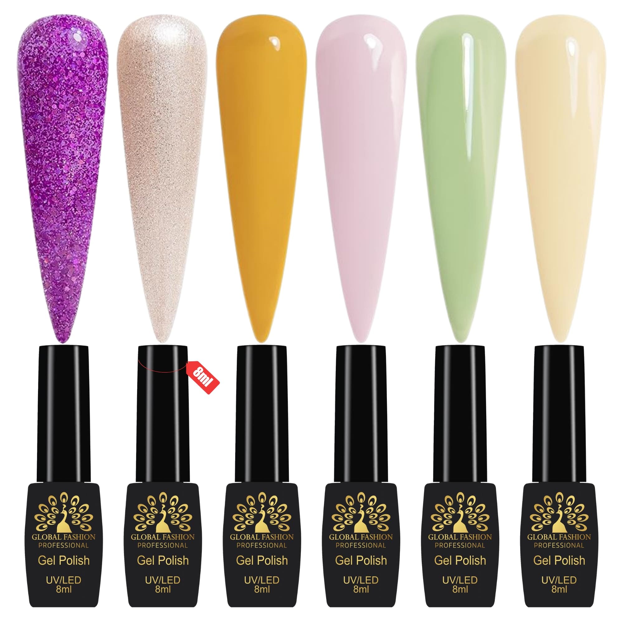 Global Fashion Gel Nail Polish Set of 6-8ml, Black Elite UV/LED Soak-Off, Long-Lasting, Chip-Resistant, Vegan Formula, Easy to Apply, High-Shine Finish for Salon & DIY Nail Art (Pa)