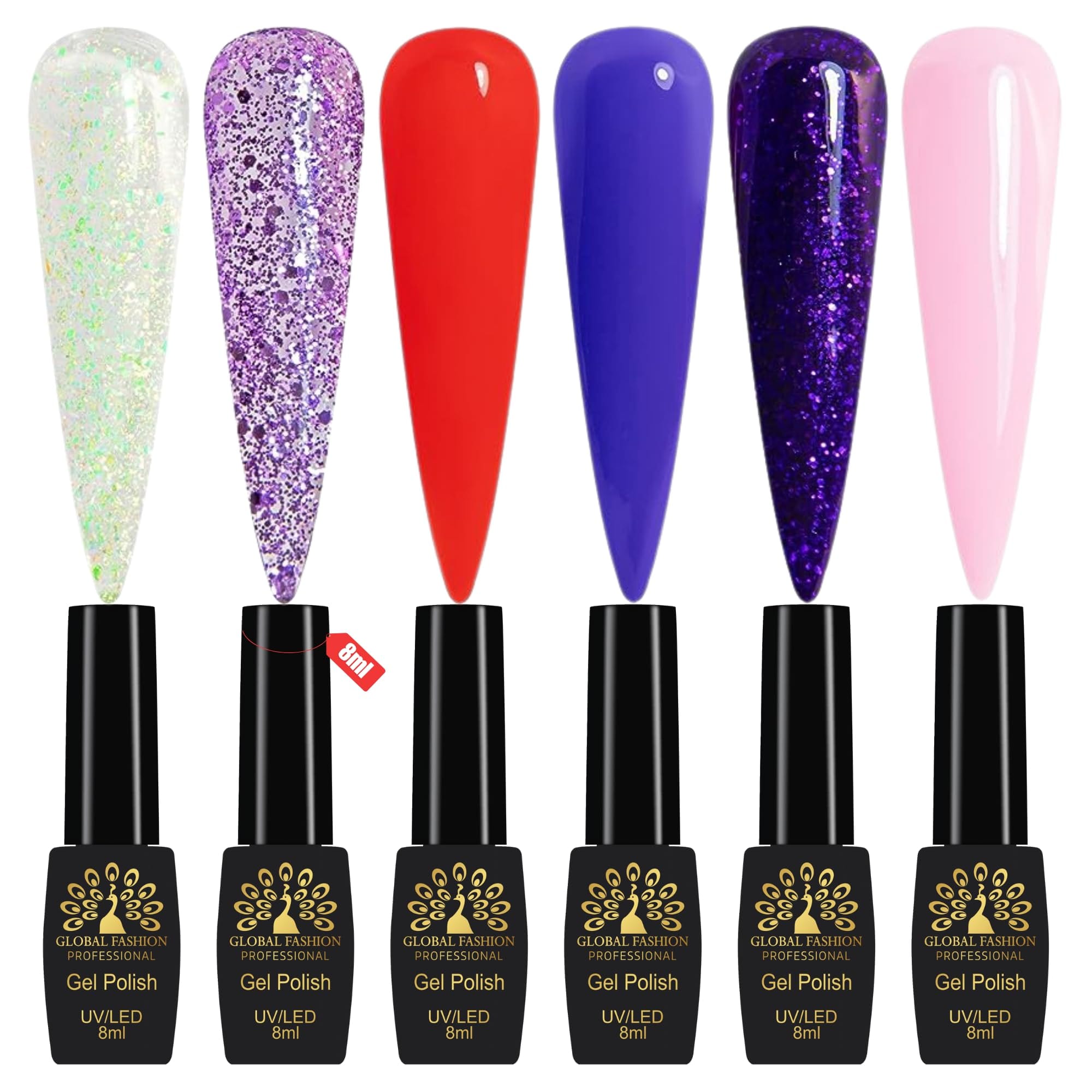 Global Fashion Gel Nail Polish Set of 6-8ml, Black Elite UV/LED Soak-Off, Long-Lasting, Chip-Resistant, Vegan Formula, Easy to Apply, High-Shine Finish for Salon & DIY Nail Art (Co)
