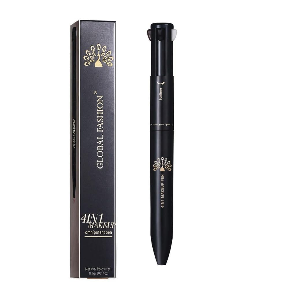 4-in-1 Makeup Pen – Eyebrow Pencil, Black Eyeliner, Lip Liner & Highlighter | Retractable, Waterproof, Smudge-Proof, Long-Lasting Beauty Stick for Quick Touch-Ups