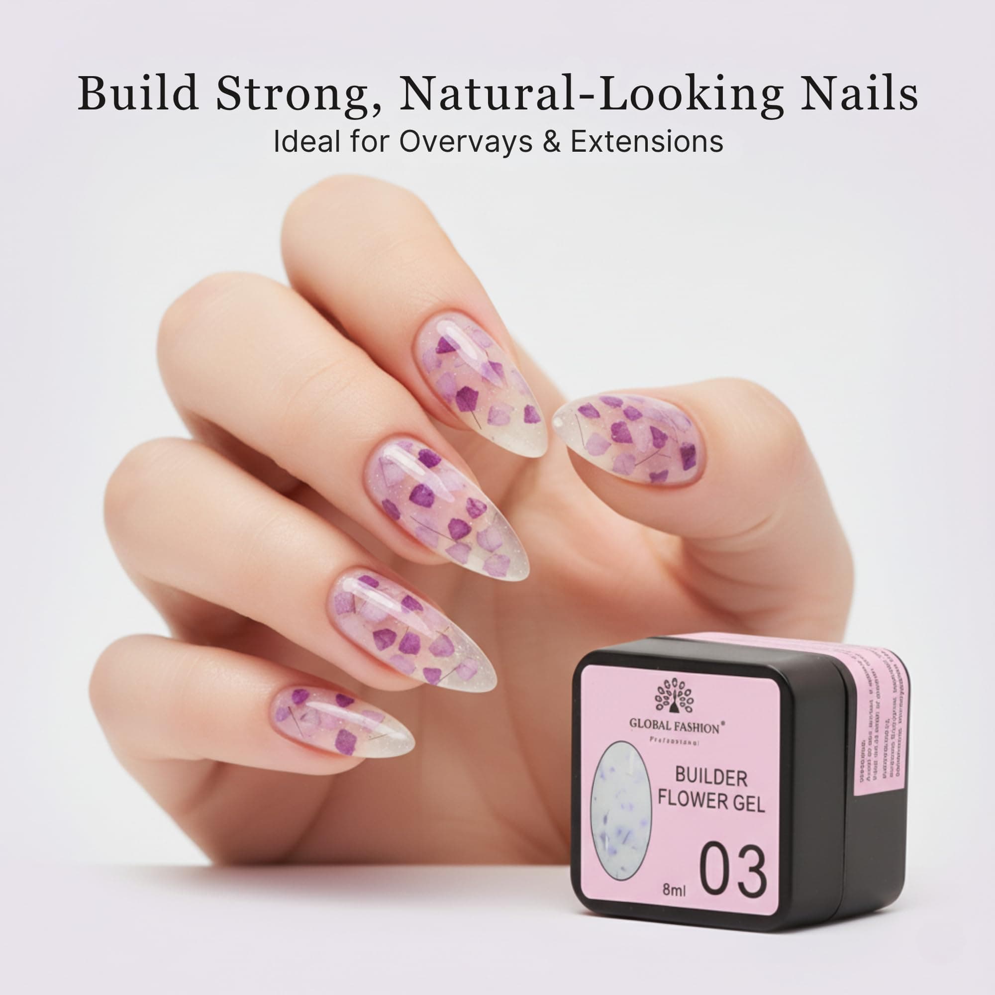 Builder Flower Gel 8ml - Real Dried Floral Petals, Self-Leveling Hard Builder Gel for Nails, Strong Adhesion, Non-Yellowing, UV/LED Cure, High Gloss Finish, HEMA-Free, Vegan, Cruel — 7