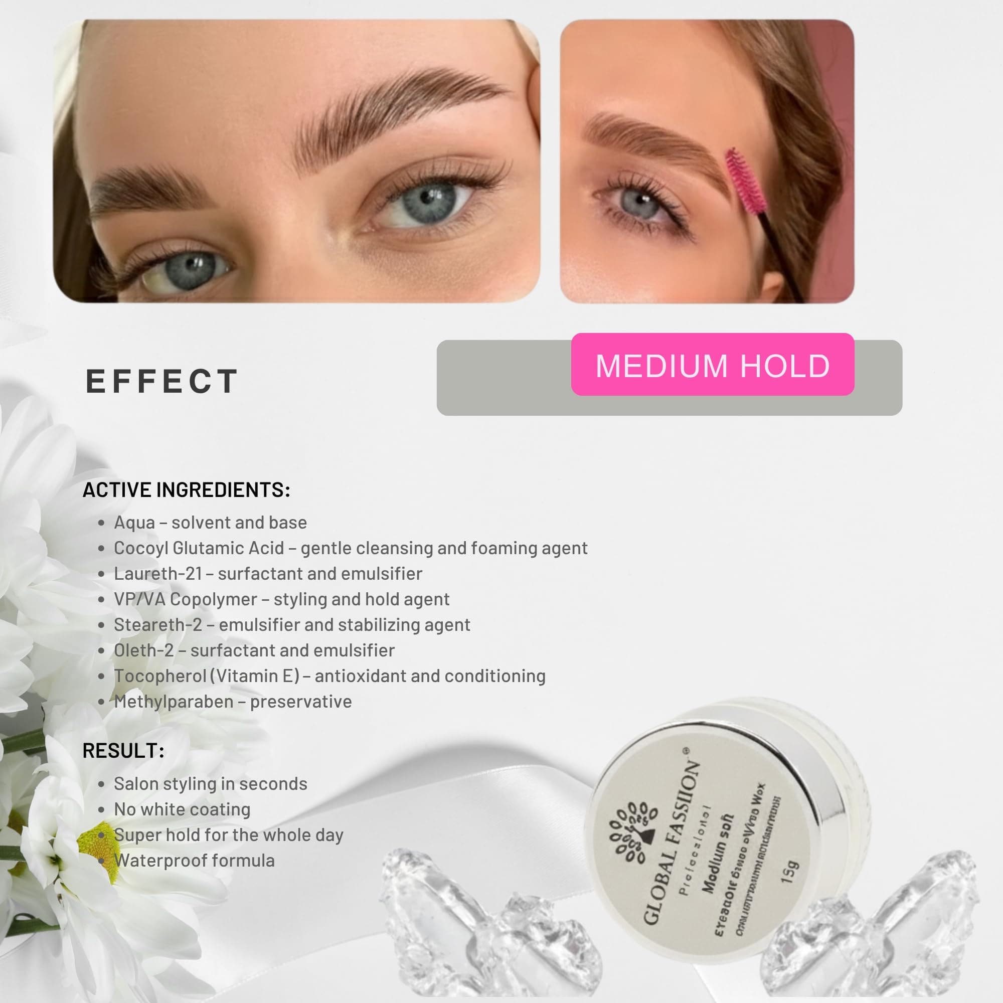 Eyebrow Shaping Wax 15g - Waterproof & Fast-Drying - Shapes, Lifts & Laminates Brows for All Day Control - Flake-Free Formula, No White Residue, 24h Long-Lasting Hold for groomed L — 3