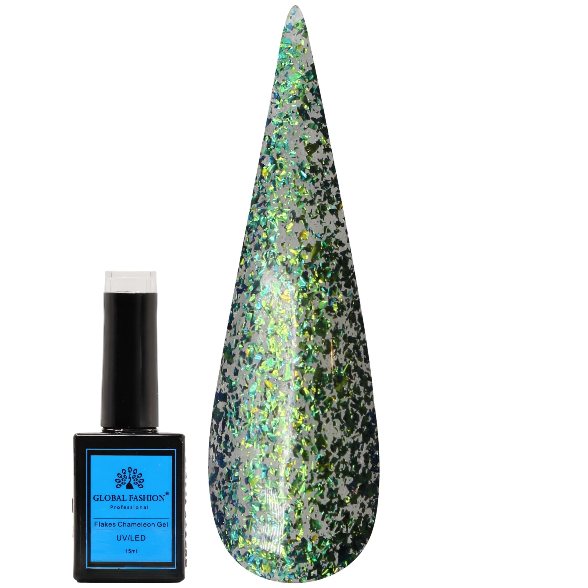 FLAKES Chameleon Gel Nail Polish 15ml by Global Fashion - , Long-Lasting, Color Changing, Professional Nail Art, UV/LED Soak-Off Gel, Easy Application, Salon-Grade Manicure