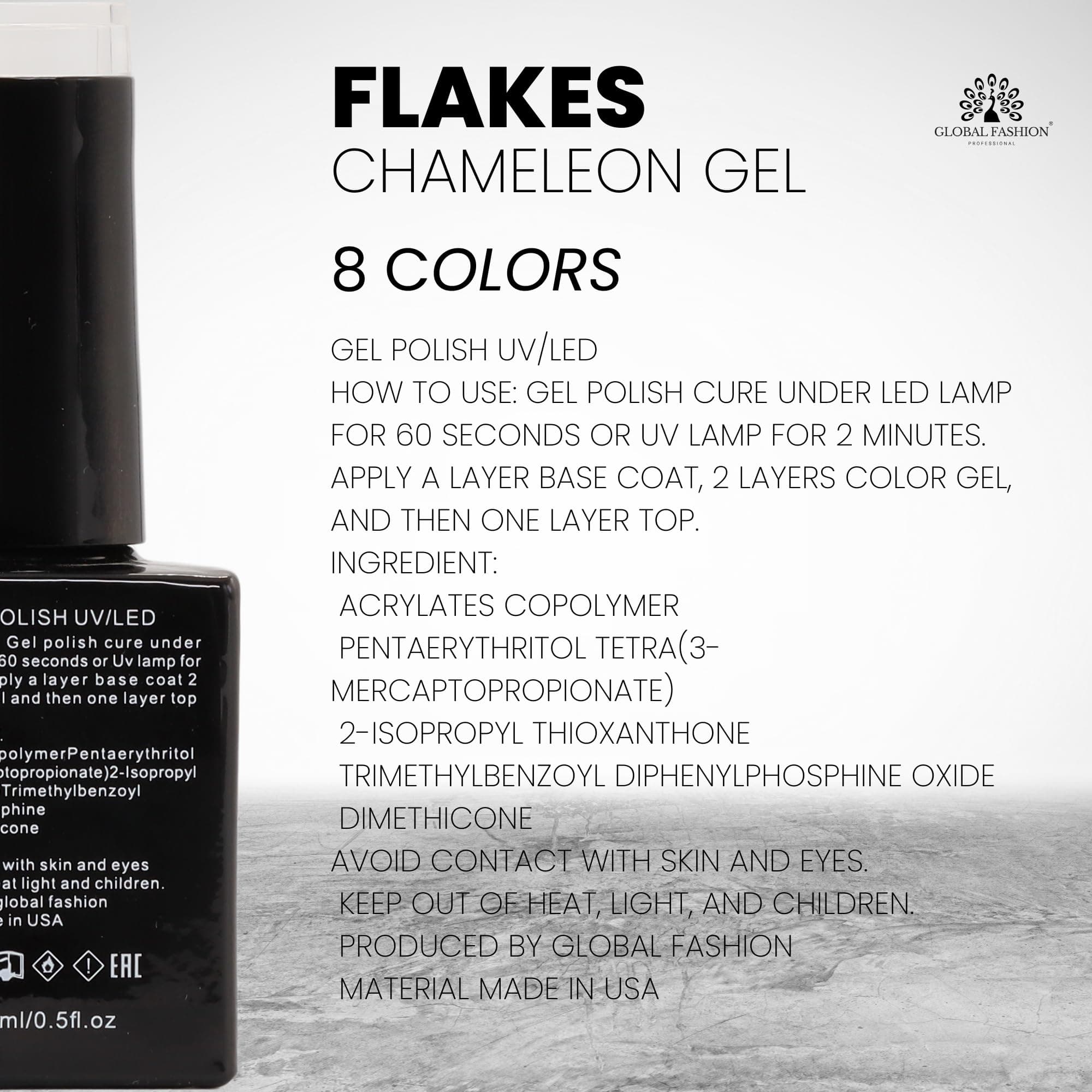 FLAKES Chameleon Gel Nail Polish 15ml by Global Fashion - , Long-Lasting, Color Changing, Professional Nail Art, UV/LED Soak-Off Gel, Easy Application, Salon-Grade Manicure — 3