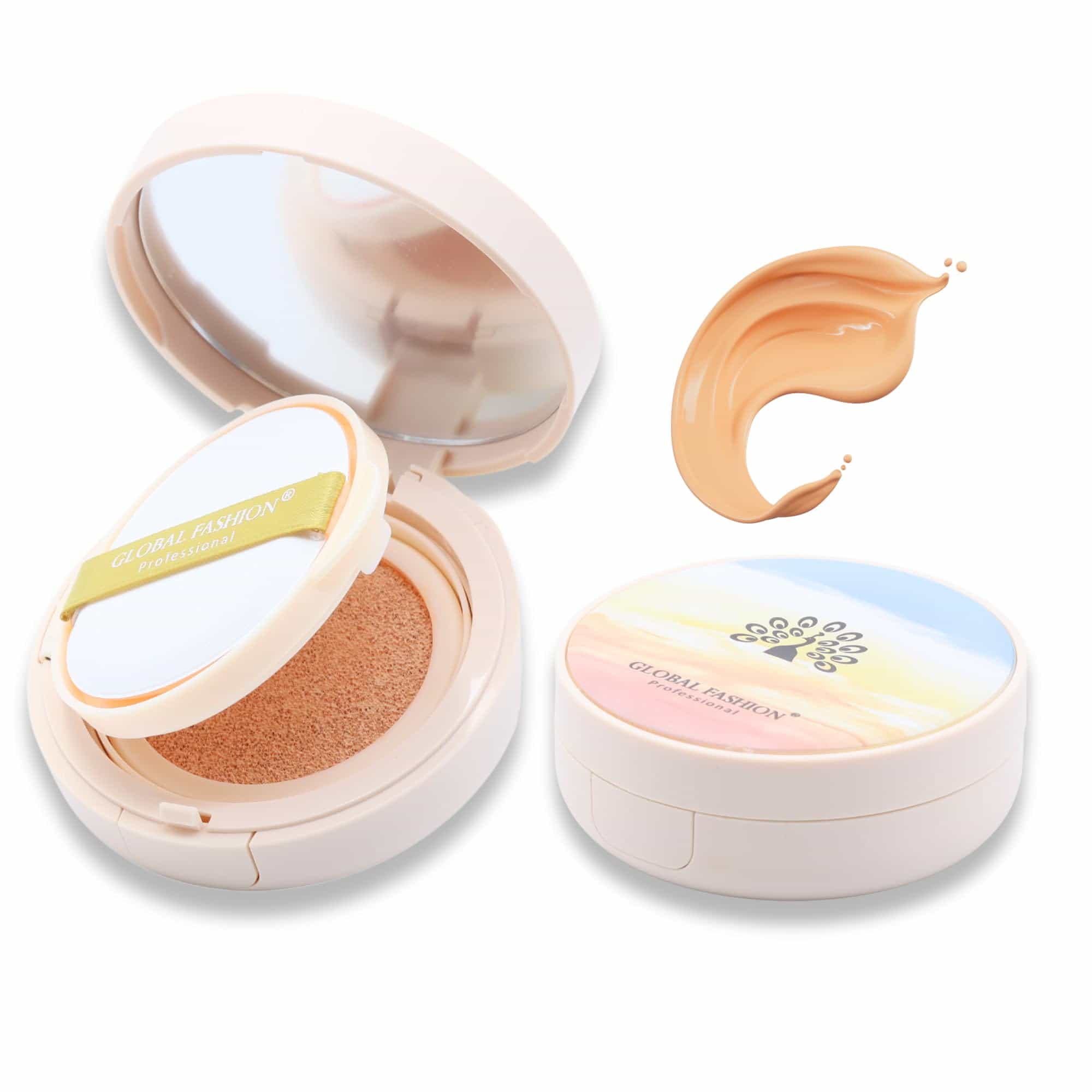 Global Fashion Air Cushion BB Cream + 2 Refills Set - 8 Shades, Long-Lasting Waterproof Foundation with Oil Control, Pore-Minimizing Coverage & Lightweight Breathable Formula