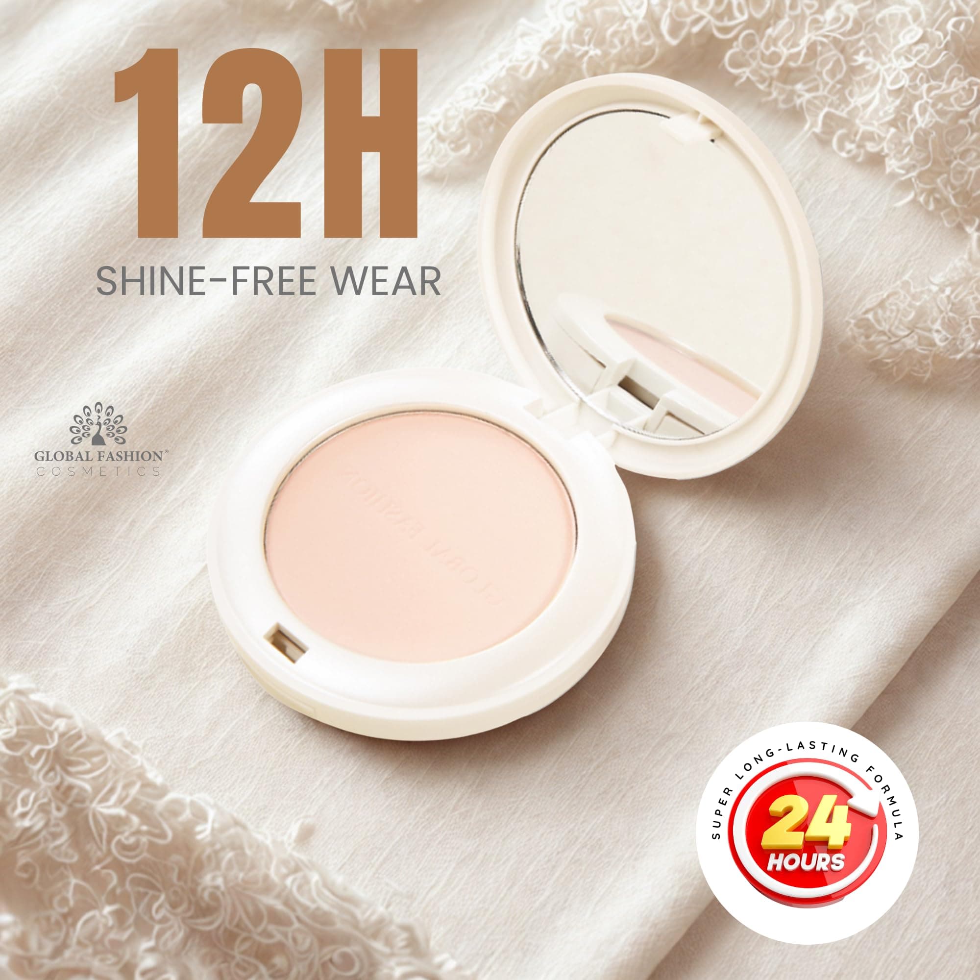 Global Fashion Compact Powder - 6 Buildable Coverage Shades, Micro Milled Velvet - Matte Pressed Powder, All-Day Oil Control & 24H Shine-Free, Non-Comedogenic, Mirror & Puff Touch — 7