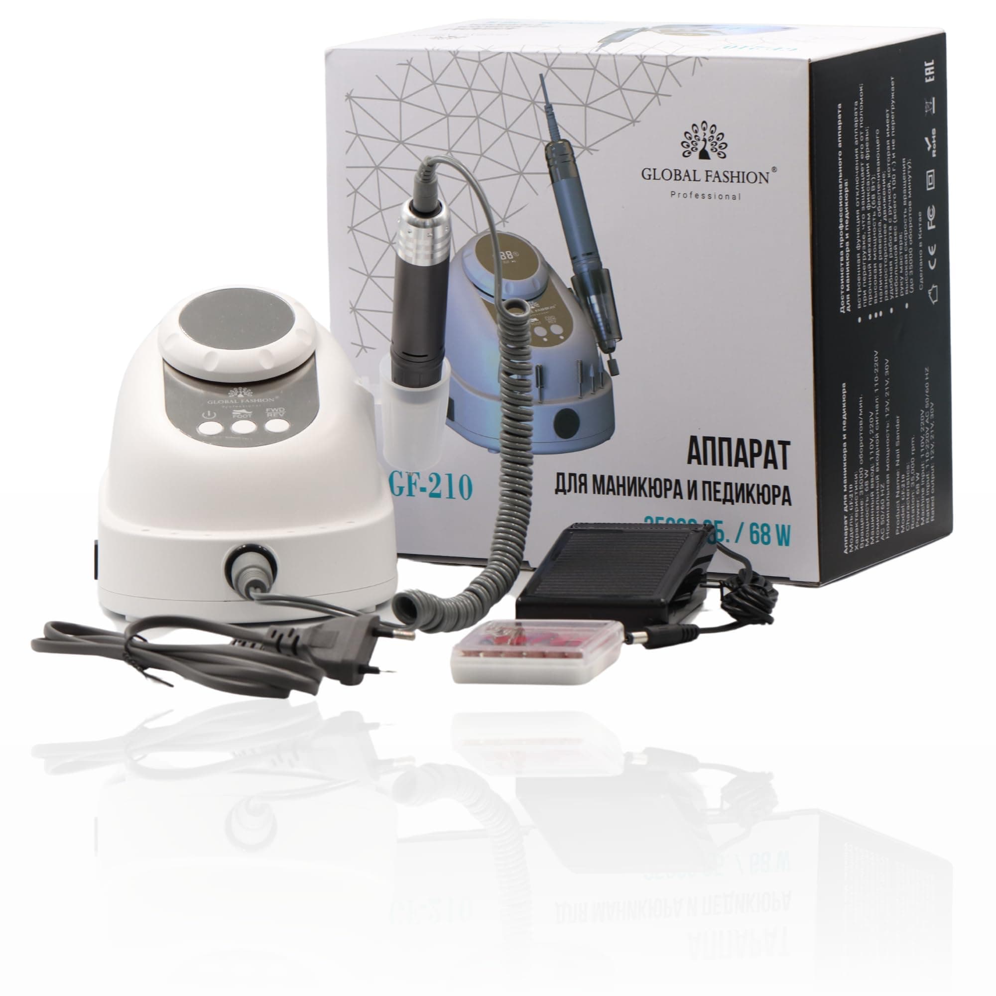 GLOBAL FASHION GF-210 Professional Nail Drill Machine – 68W, 35,000 RPM High-Speed E-File, Variable Speed, Reverse Rotation, Low Noise, Durable Acrylic,Gel & Polygel Nails, Manicur — 5