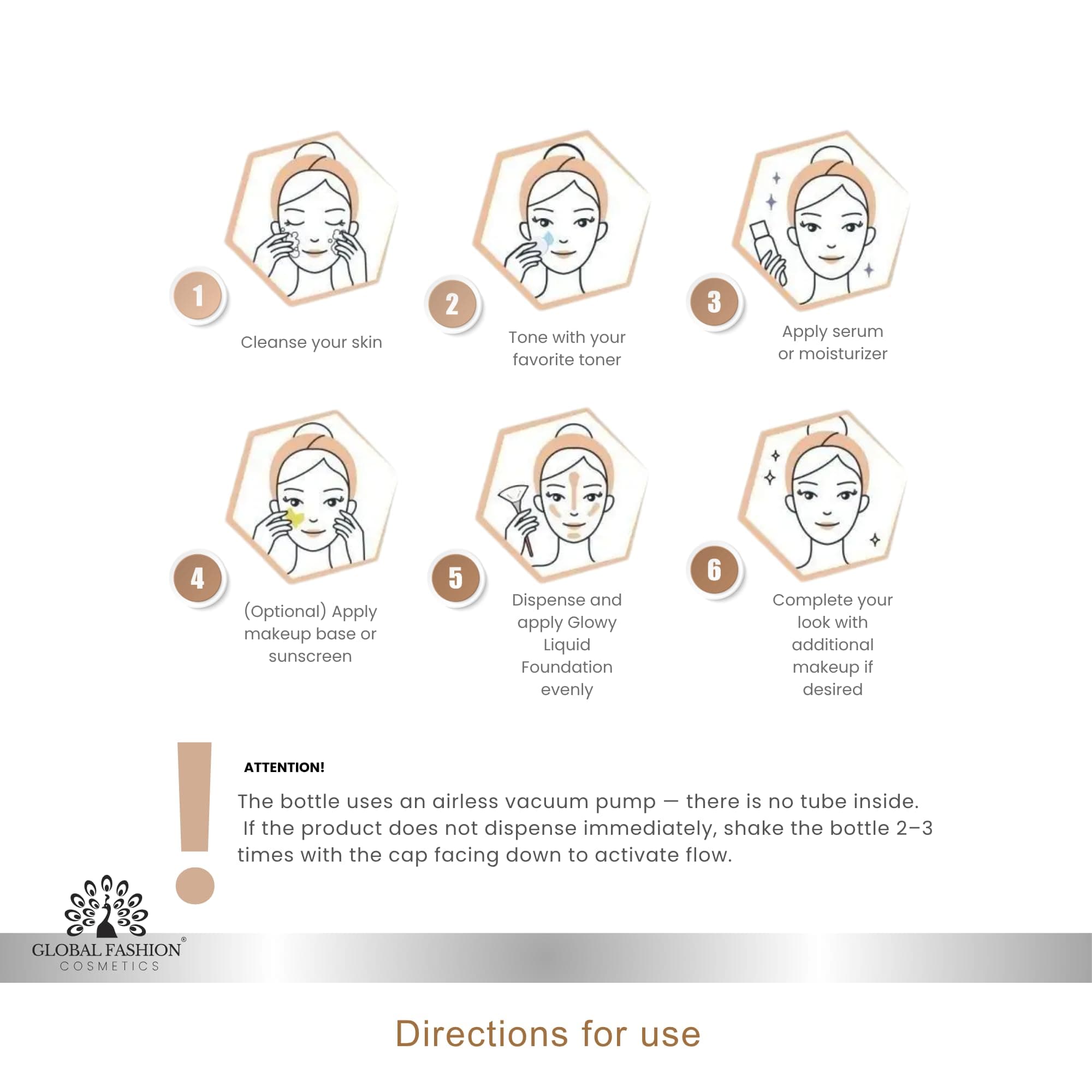 Global Fashion Glowy Liquid Foundation 30ml – 8 Shades, Radiant Finish, Buildable Coverage, Lightweight Formula with Hydrating Vitamin E & Dewy Glow Effect, SPF 15 Protection — 5