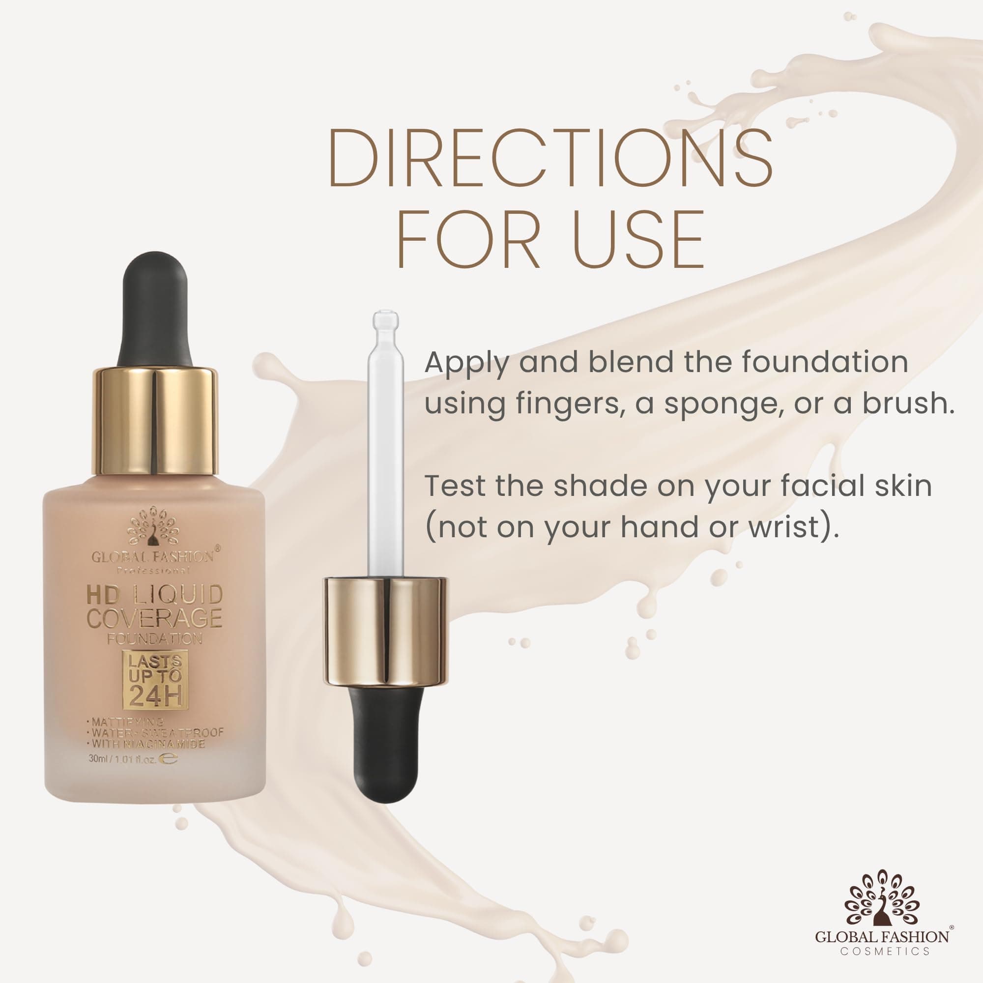 Global Fashion HD Liquid Coverage Foundation 30ml - 8 Flawless Shades, 24H Long-Lasting Matte Finish, Waterproof, Lightweight Full Coverage with Niacinamide - Korean Formula — 5