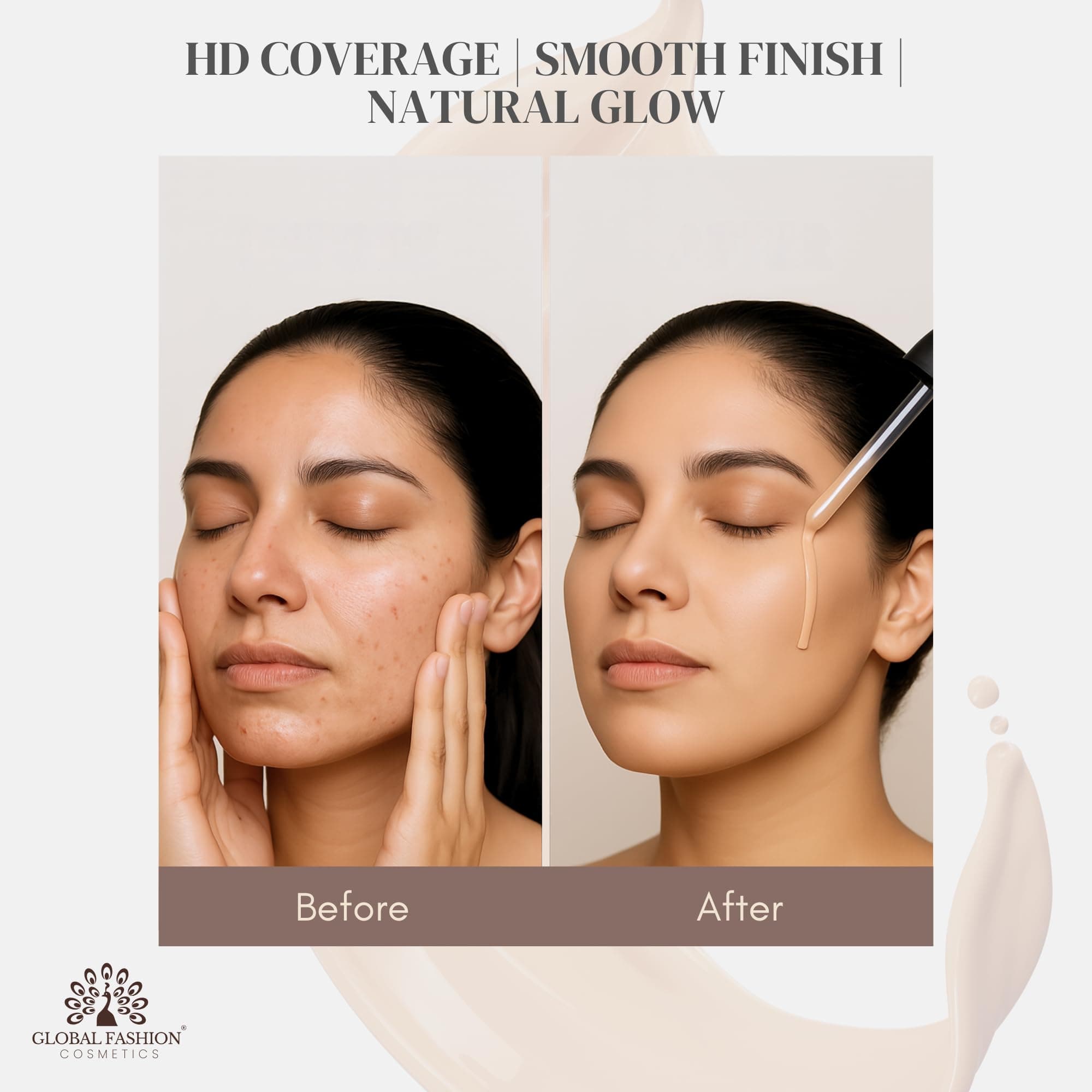Global Fashion HD Liquid Coverage Foundation 30ml - 8 Flawless Shades, 24H Long-Lasting Matte Finish, Waterproof, Lightweight Full Coverage with Niacinamide - Korean Formula — 7