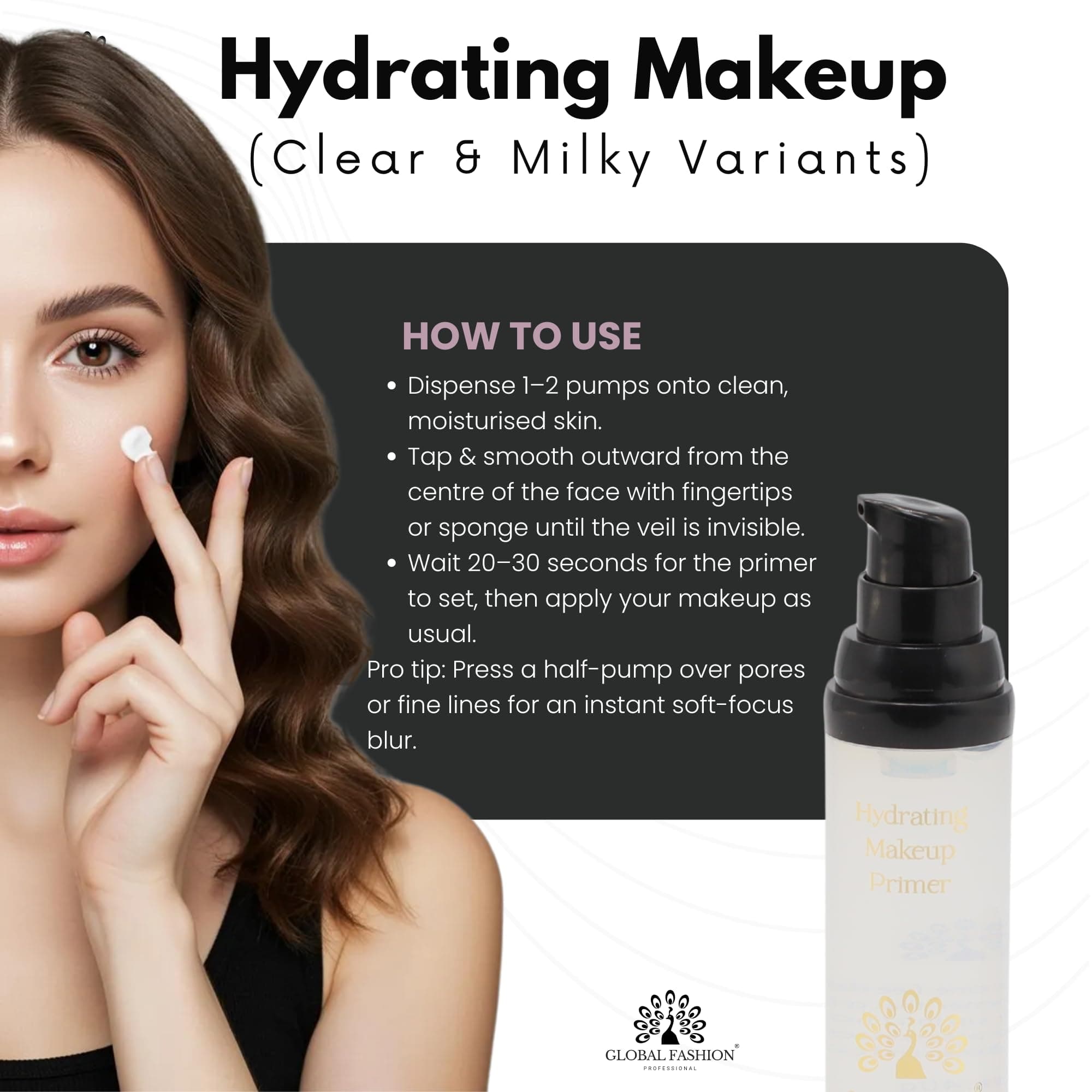 Global Fashion Hydrating Makeup Primer – Gel Face Primer with Niacinamide & Hyaluronic Acid, Pore Blur, 24 h Hydration, Airless Pump, Korean Base for Flawless, Longwear Makeup — 3