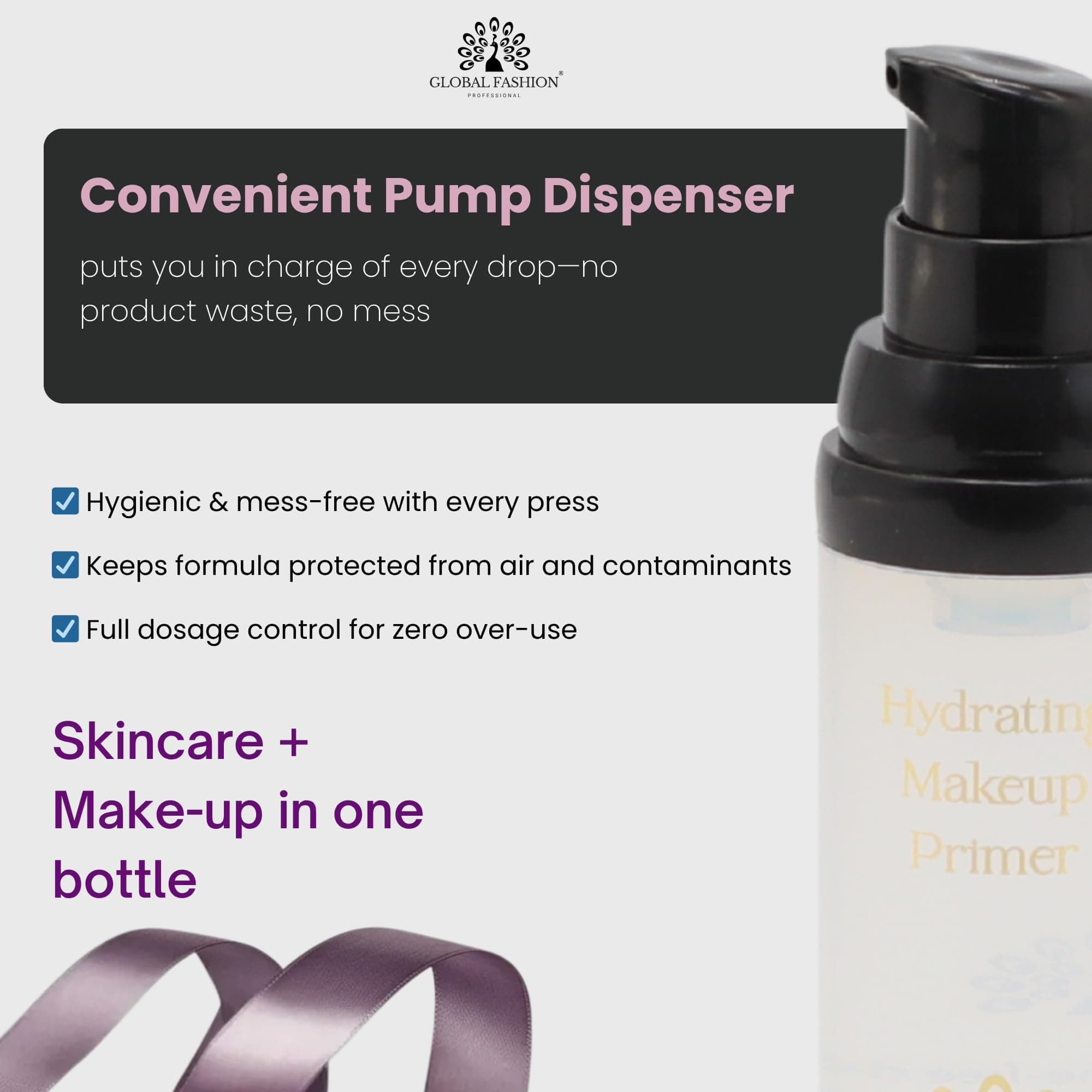 Global Fashion Hydrating Makeup Primer – Gel Face Primer with Niacinamide & Hyaluronic Acid, Pore Blur, 24 h Hydration, Airless Pump, Korean Base for Flawless, Longwear Makeup — 6