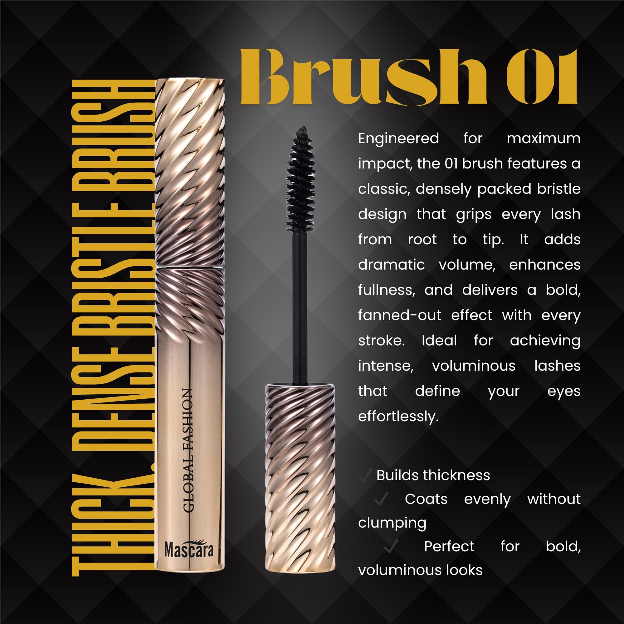Global Fashion Magic Curl Waterproof Mascara, 24-Hour Long-Lasting Smudge-Proof Lash Definer, Dual Brush System for Volume, Curl, Length & Clump-Free Separation — 2