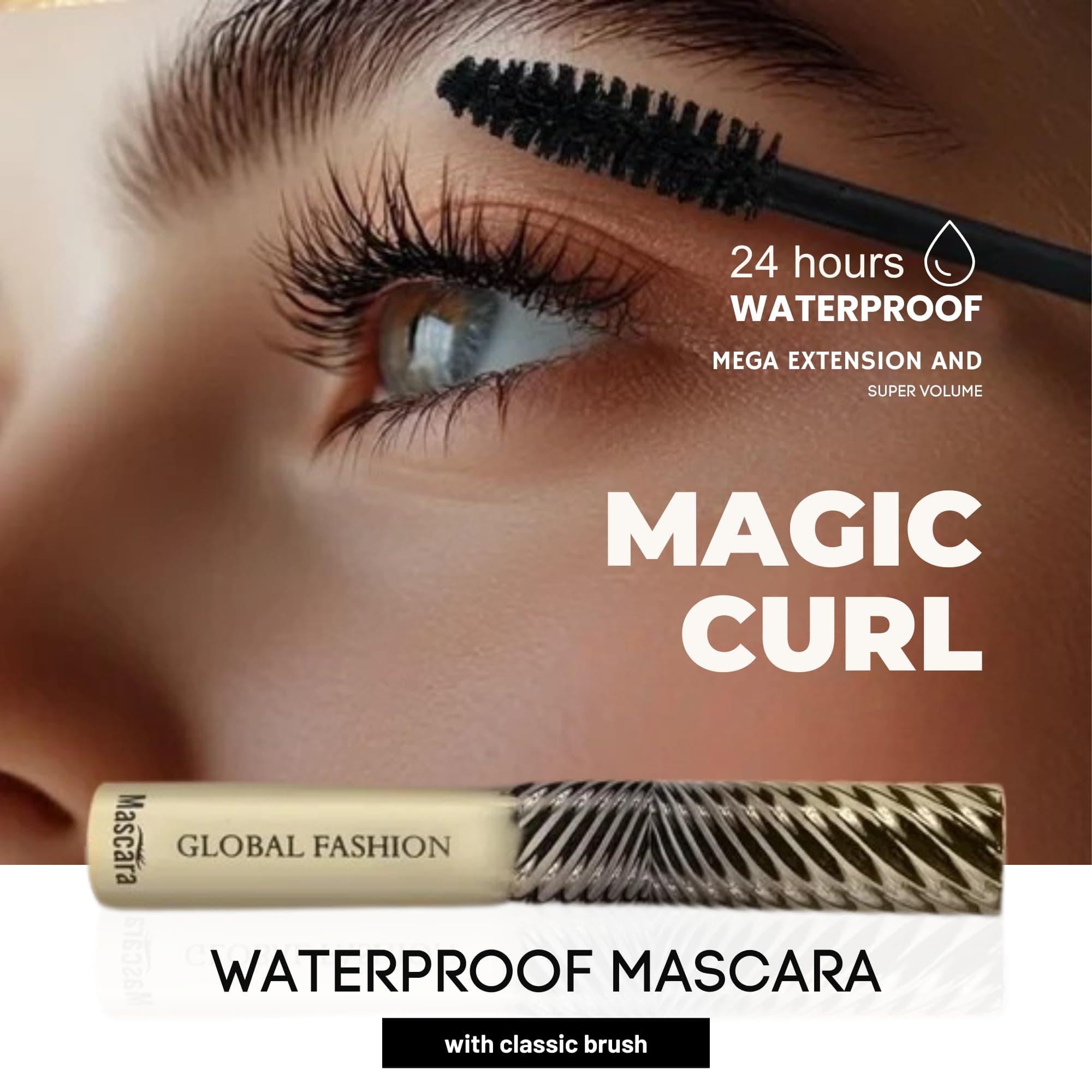 Global Fashion Magic Curl Waterproof Mascara, 24-Hour Long-Lasting Smudge-Proof Lash Definer, Dual Brush System for Volume, Curl, Length & Clump-Free Separation — 3