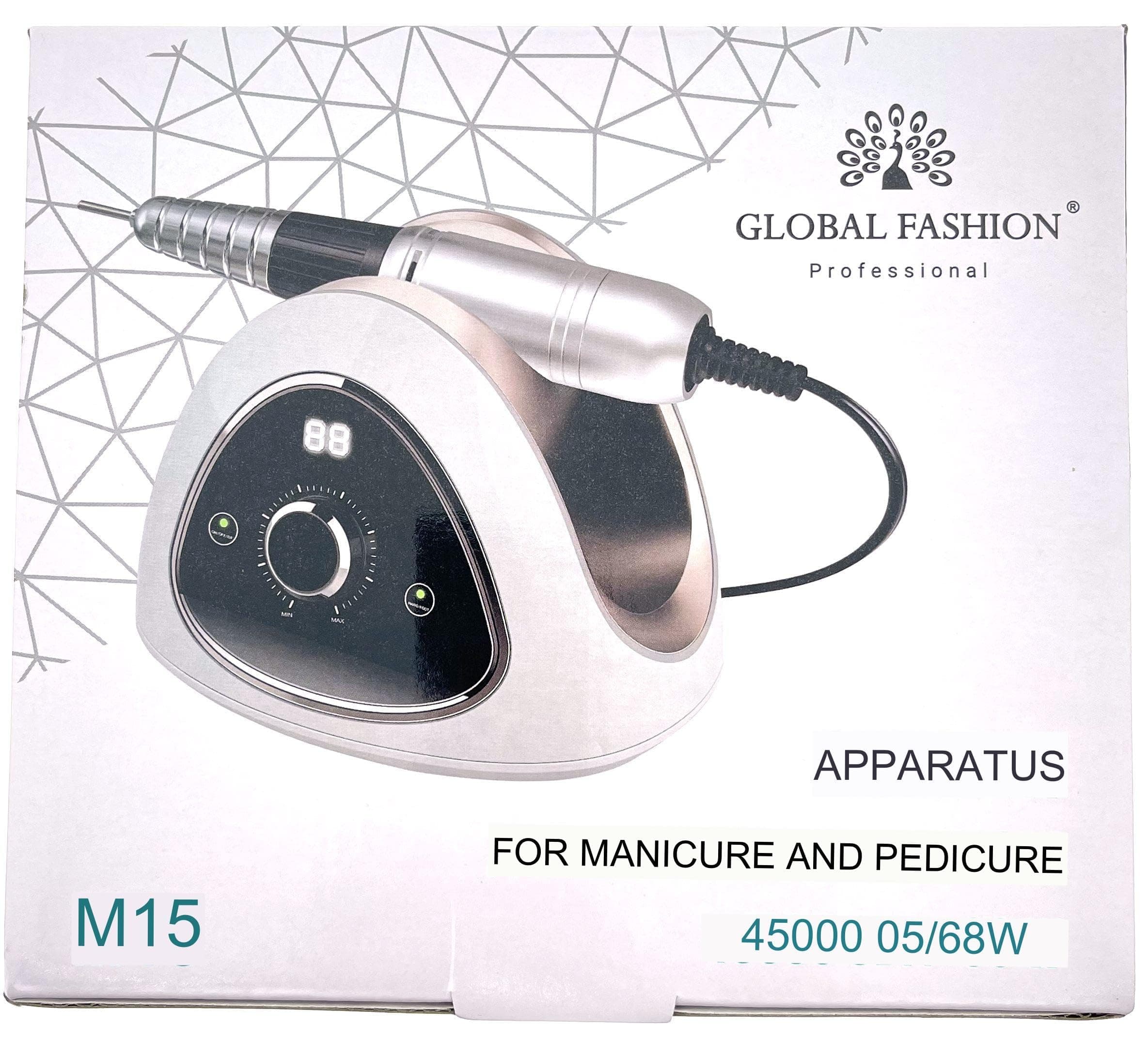 GLOBAL FASHION M15 Professional Nail Drill Kit – 68W, 45,000 RPM High-Speed E-File, Variable Speed, Low Noise, Overload Protection, Lightweight for Gel, Acrylic & Polygel Manicure — 3