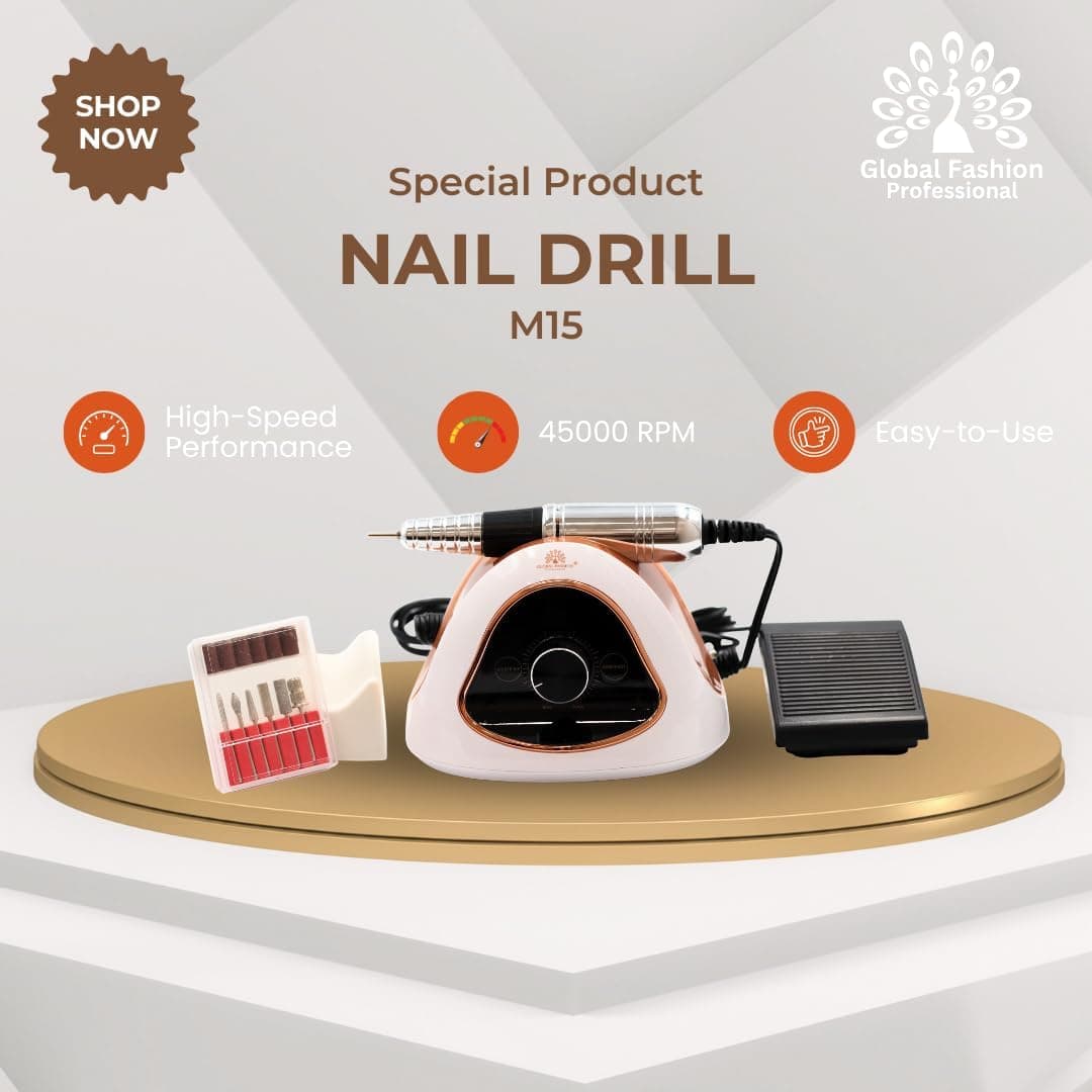 GLOBAL FASHION M15 Professional Nail Drill Kit – 68W, 45,000 RPM High-Speed E-File, Variable Speed, Low Noise, Overload Protection, Lightweight for Gel, Acrylic & Polygel Manicure — 4