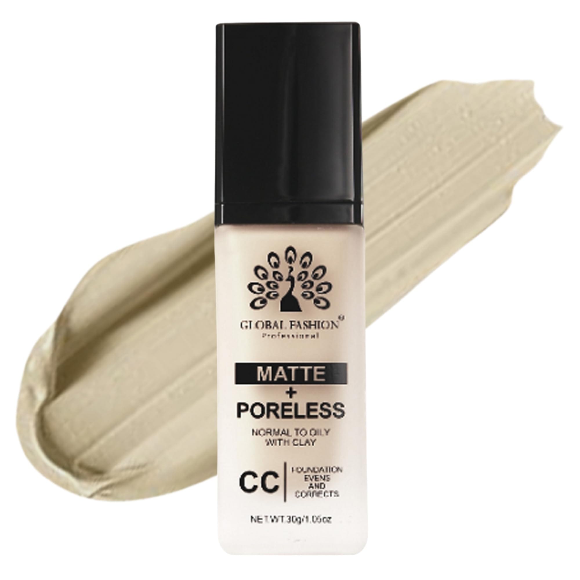 Global Fashion Matte & Poreless CC Foundation - 8 Shades, Oil‑Control, Clay‑Infused Tone‑Perfecting SPF - Free Cream, Lightweight, Buildable Coverage for Normal Oily Skin