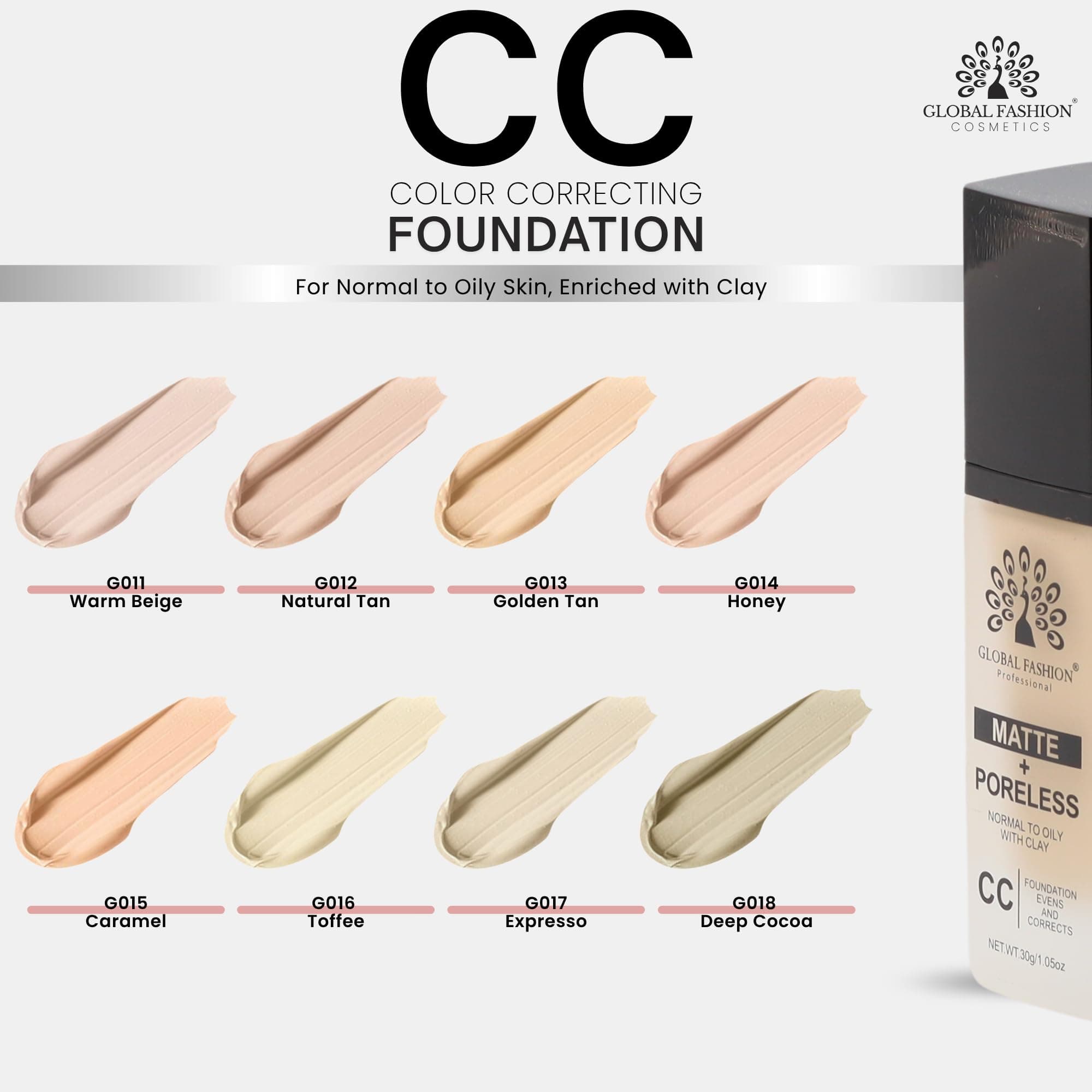 Global Fashion Matte & Poreless CC Foundation - 8 Shades, Oil‑Control, Clay‑Infused Tone‑Perfecting SPF - Free Cream, Lightweight, Buildable Coverage for Normal Oily Skin — 3