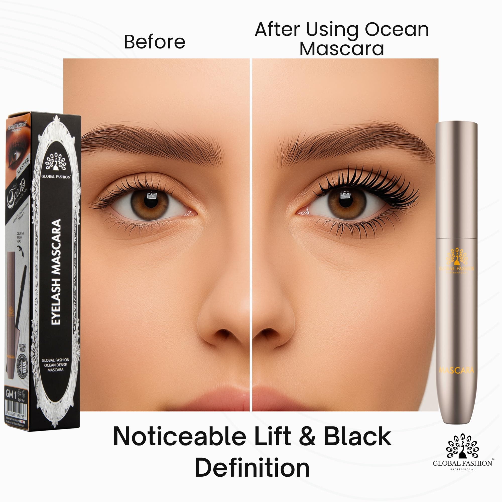 Global Fashion Ocean Dense 5-in-1 Mascara GM2 – Volumizing, Curling & Lengthening Lash Enhancer | Clump-Free, Smudge-Proof, Long-Lasting Formula Infused with Vitamin E & Acacia Res — 6