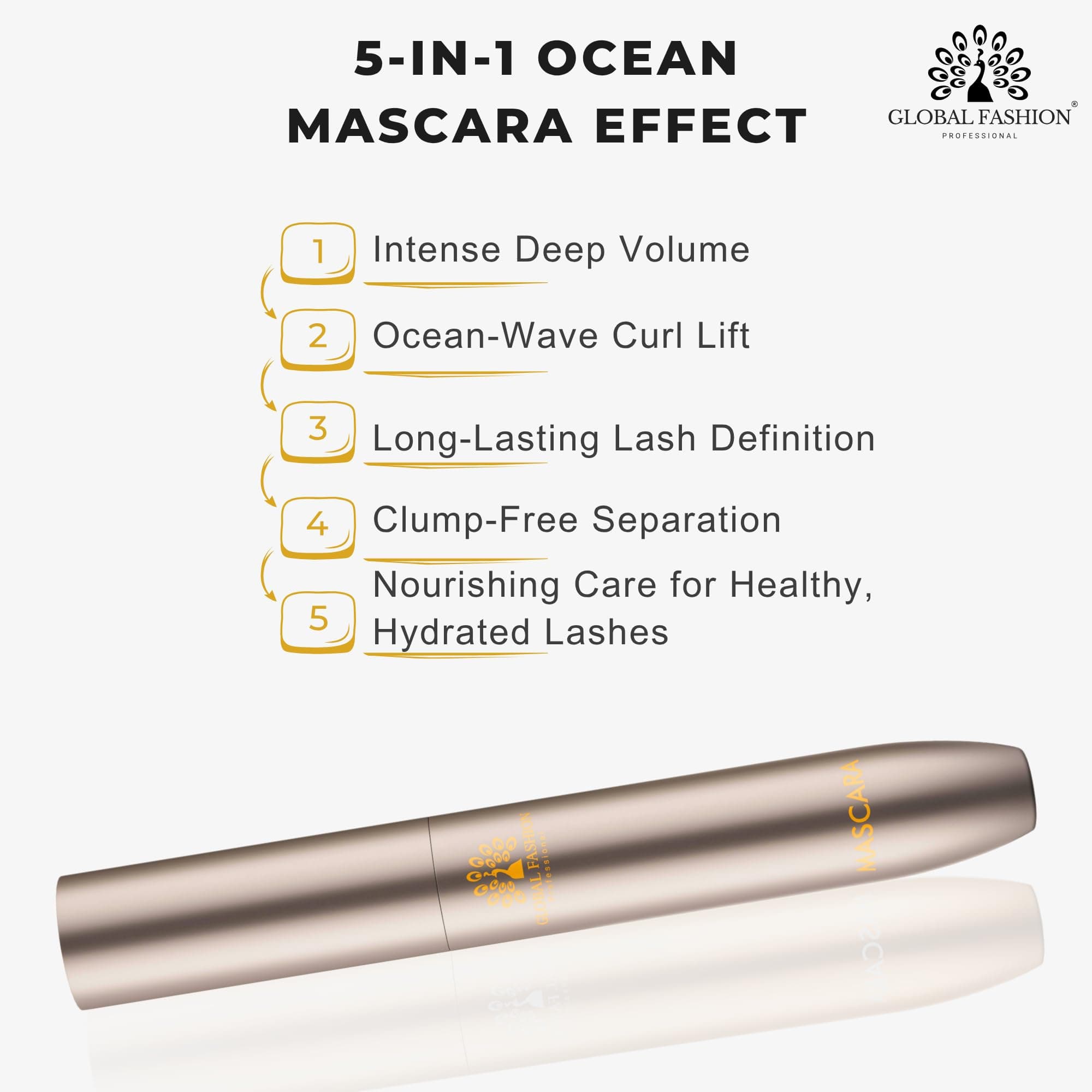 Global Fashion Ocean Dense 5-in-1 Mascara GM2 – Volumizing, Curling & Lengthening Lash Enhancer | Clump-Free, Smudge-Proof, Long-Lasting Formula Infused with Vitamin E & Acacia Res — 7