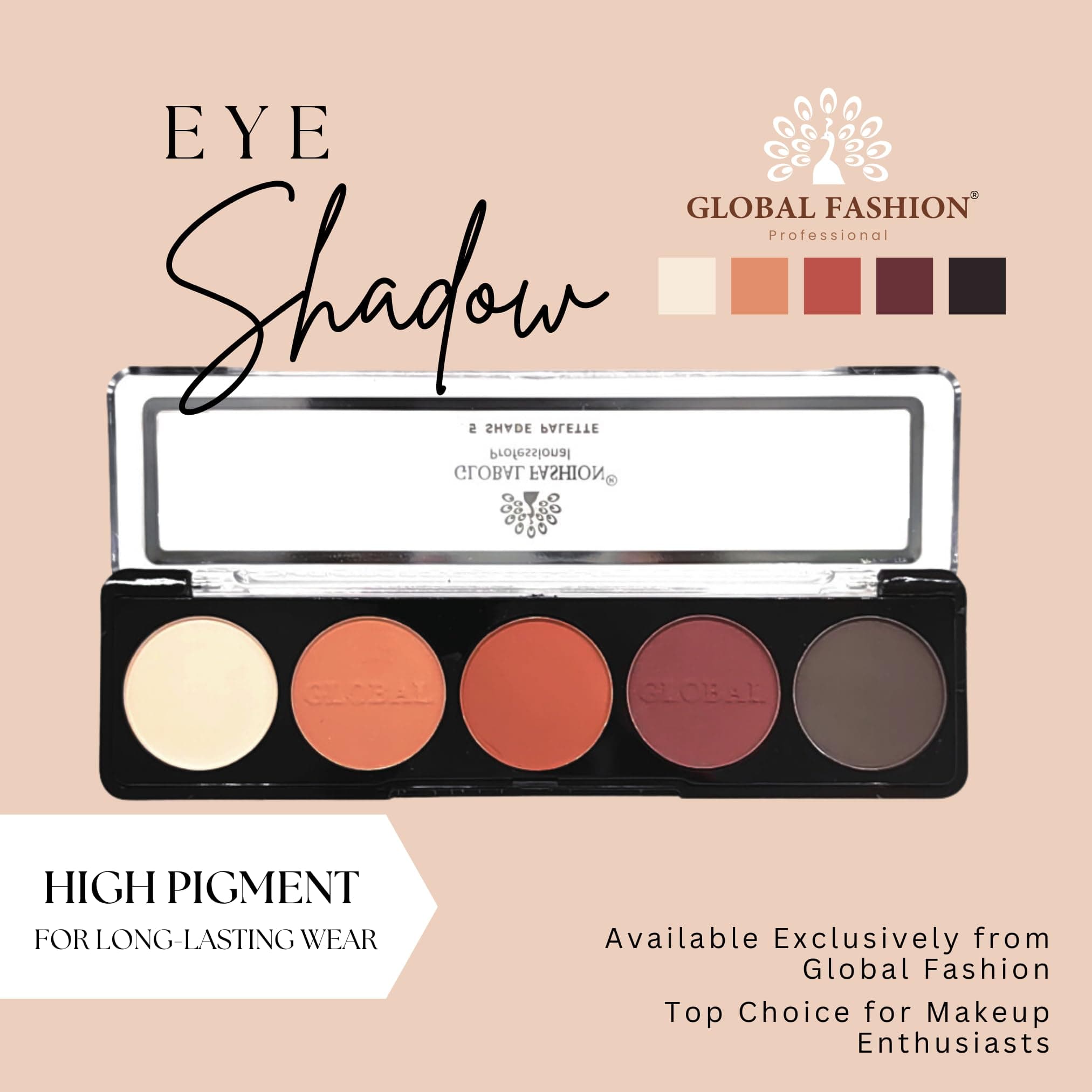 Global Fashion Professional 5-Color Eye Shad Palette - Long-Lasting Matte and Shimmer Shades, High Pigment, Blendable Makeup Palette for Day & Night Looks — 5