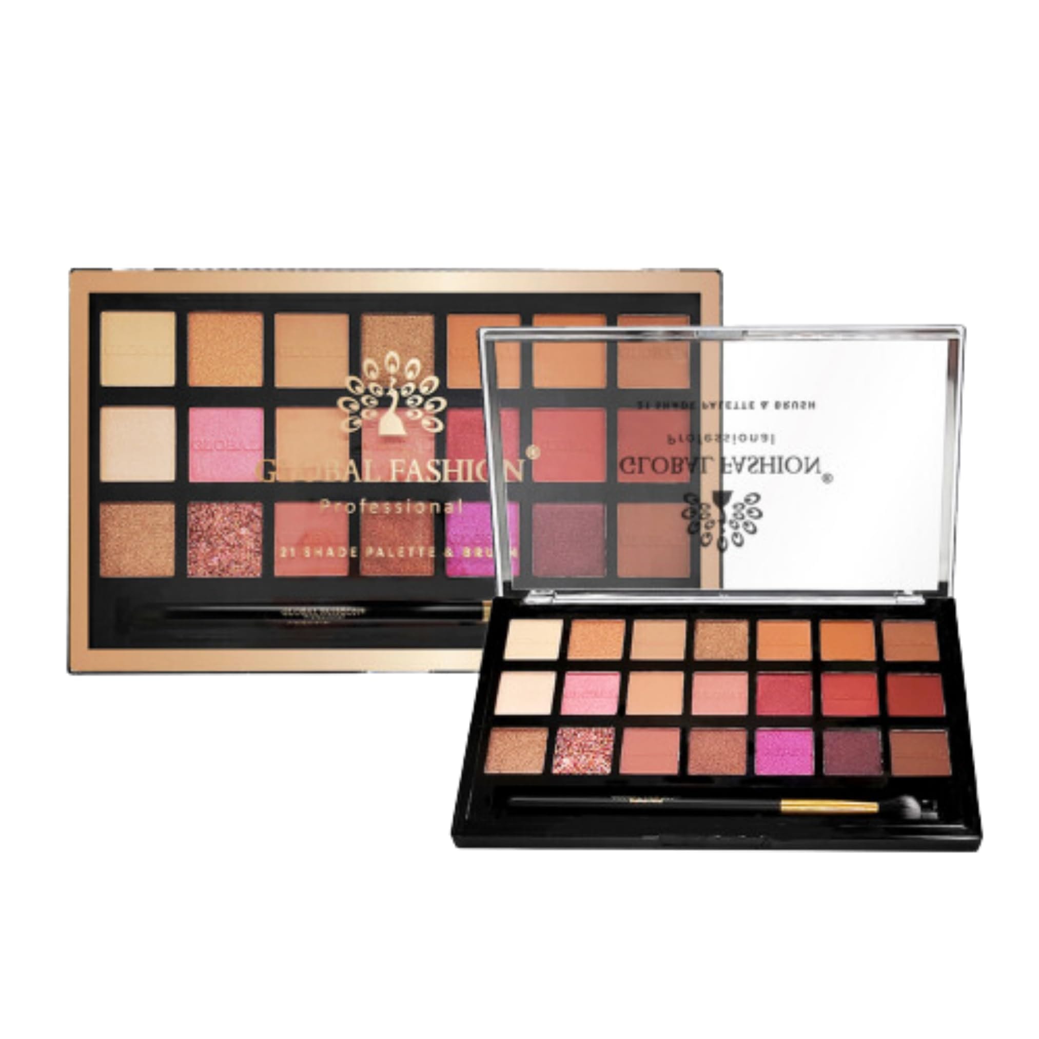Global Fashion Professional 21-Color Eyeshadow Palette – High Pigment Matte & Shimmer Shades, Long-Lasting, Blendable Makeup Palette with Brush for Day & Night Looks, All Skin Tone