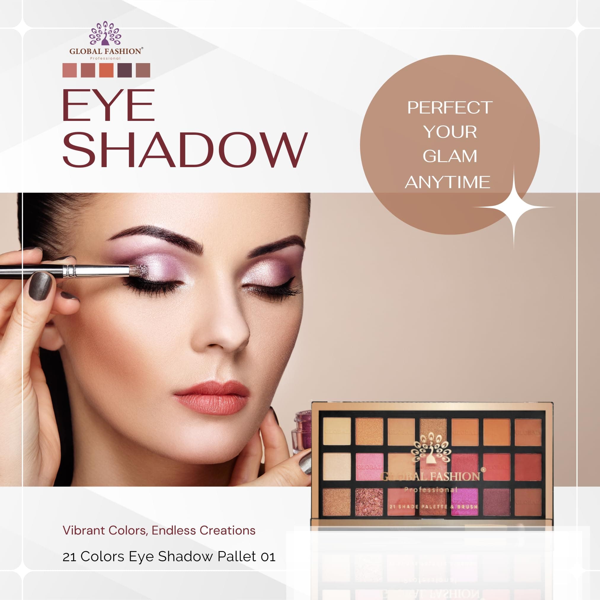 Global Fashion Professional 21-Color Eyeshadow Palette – High Pigment Matte & Shimmer Shades, Long-Lasting, Blendable Makeup Palette with Brush for Day & Night Looks, All Skin Tone — 4