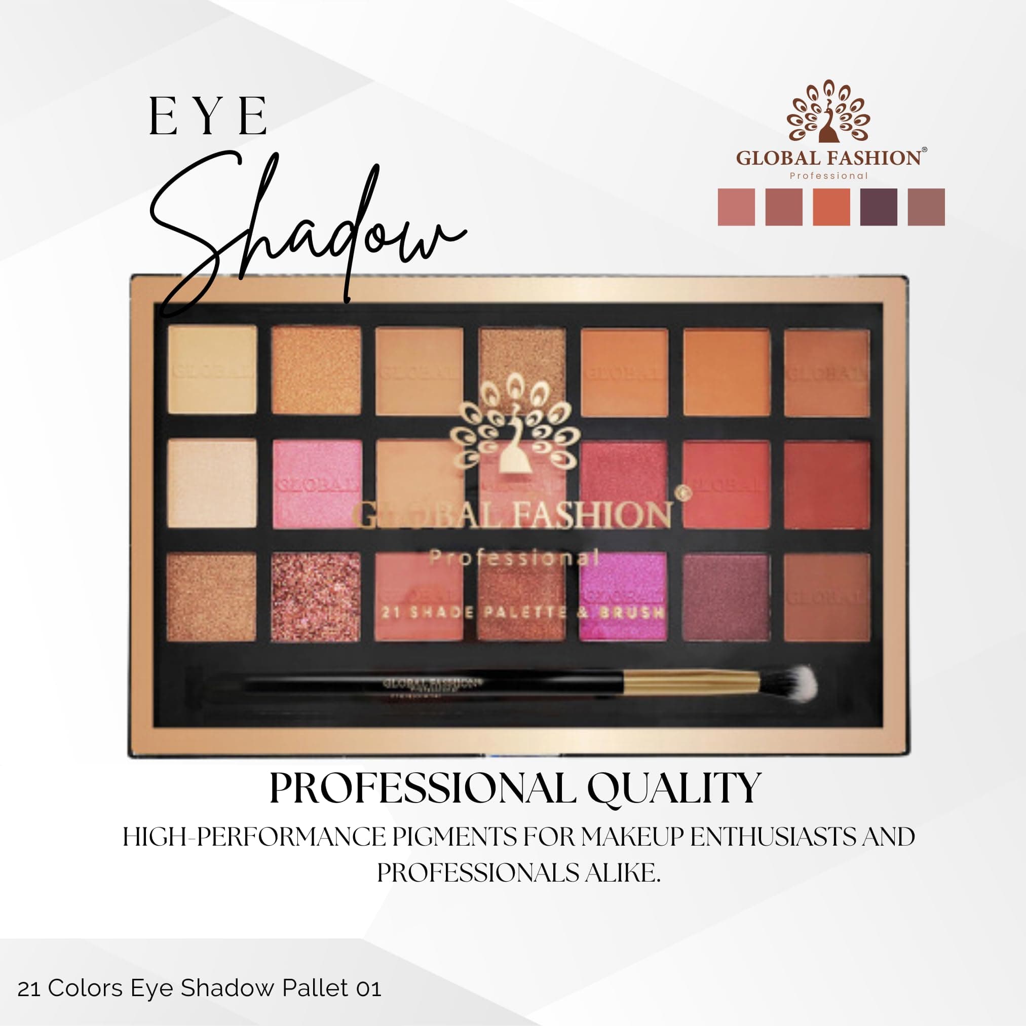 Global Fashion Professional 21-Color Eyeshadow Palette – High Pigment Matte & Shimmer Shades, Long-Lasting, Blendable Makeup Palette with Brush for Day & Night Looks, All Skin Tone — 7