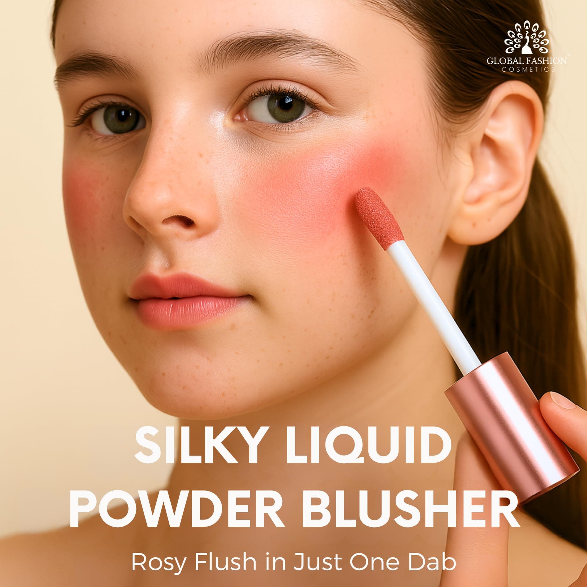 Global Fashion Silky Liquid Powder Blusher – 5 Shades, Long-Lasting Natural Glow Cheek Tint with Flat-Paddle Applicator, Air-Weight Texture, Cream to Powder Finish — 3