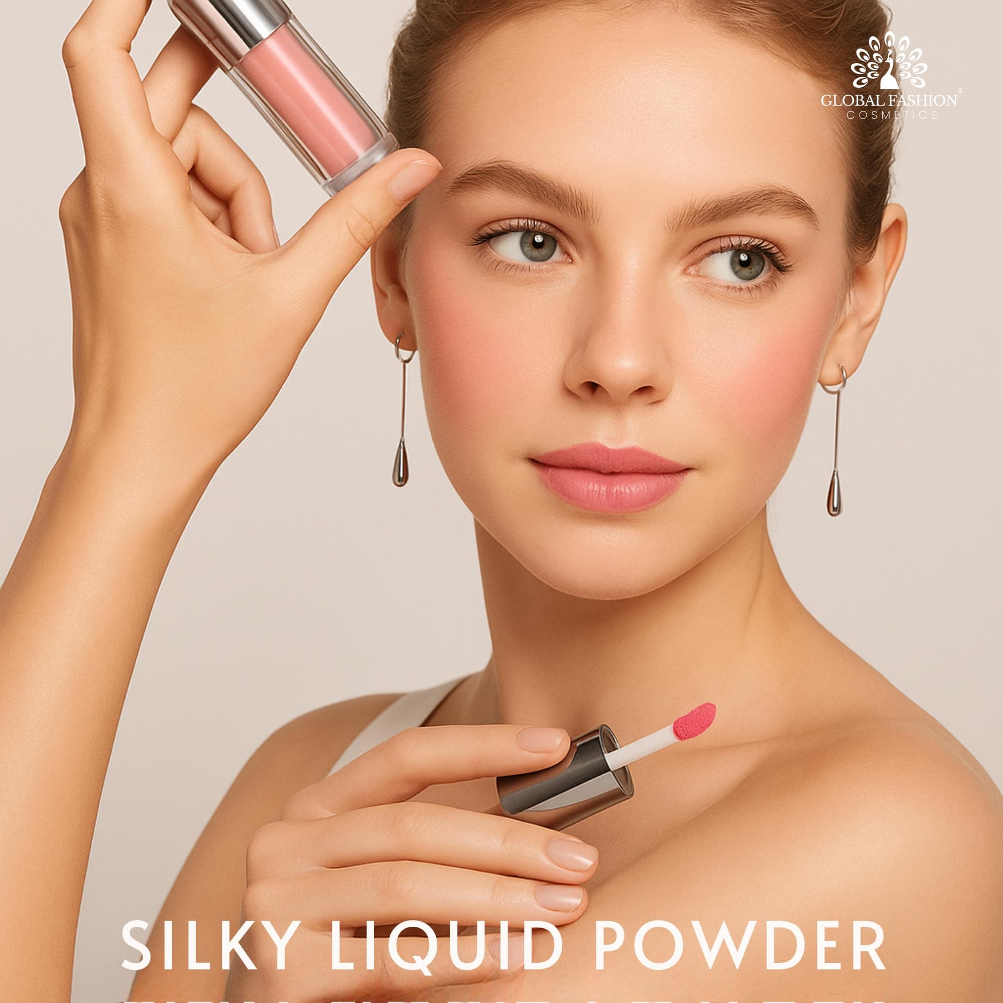 Global Fashion Silky Liquid Powder Blusher – 5 Shades, Long-Lasting Natural Glow Cheek Tint with Flat-Paddle Applicator, Air-Weight Texture, Cream to Powder Finish — 7