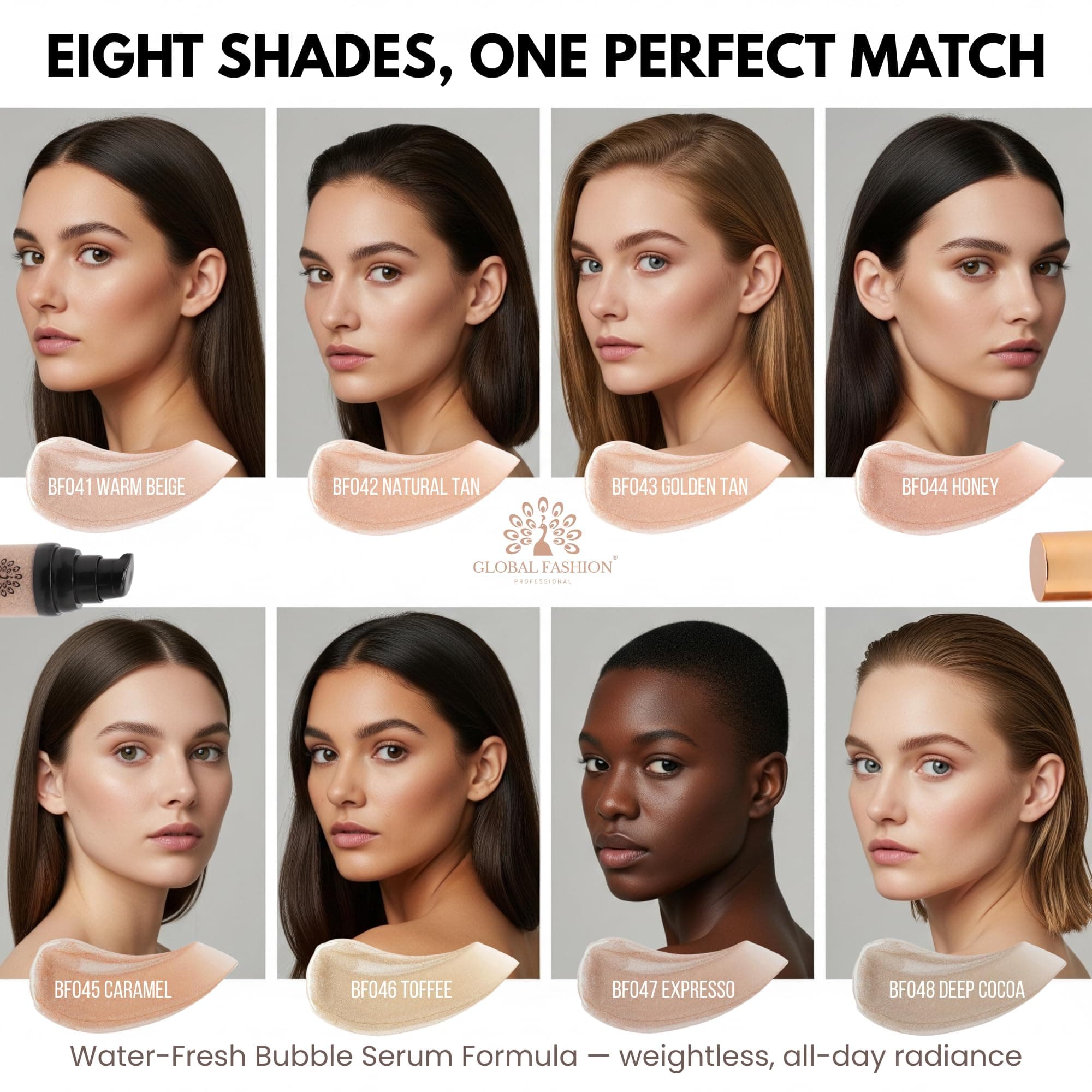 Global Fashion Serum Bubble Foundation 8 Shades - Water Fresh Bubble Serum with Weightless Buildable Coverage, Pore Blurring & All Day Hydrating Formula, Real Skin Finish — 4