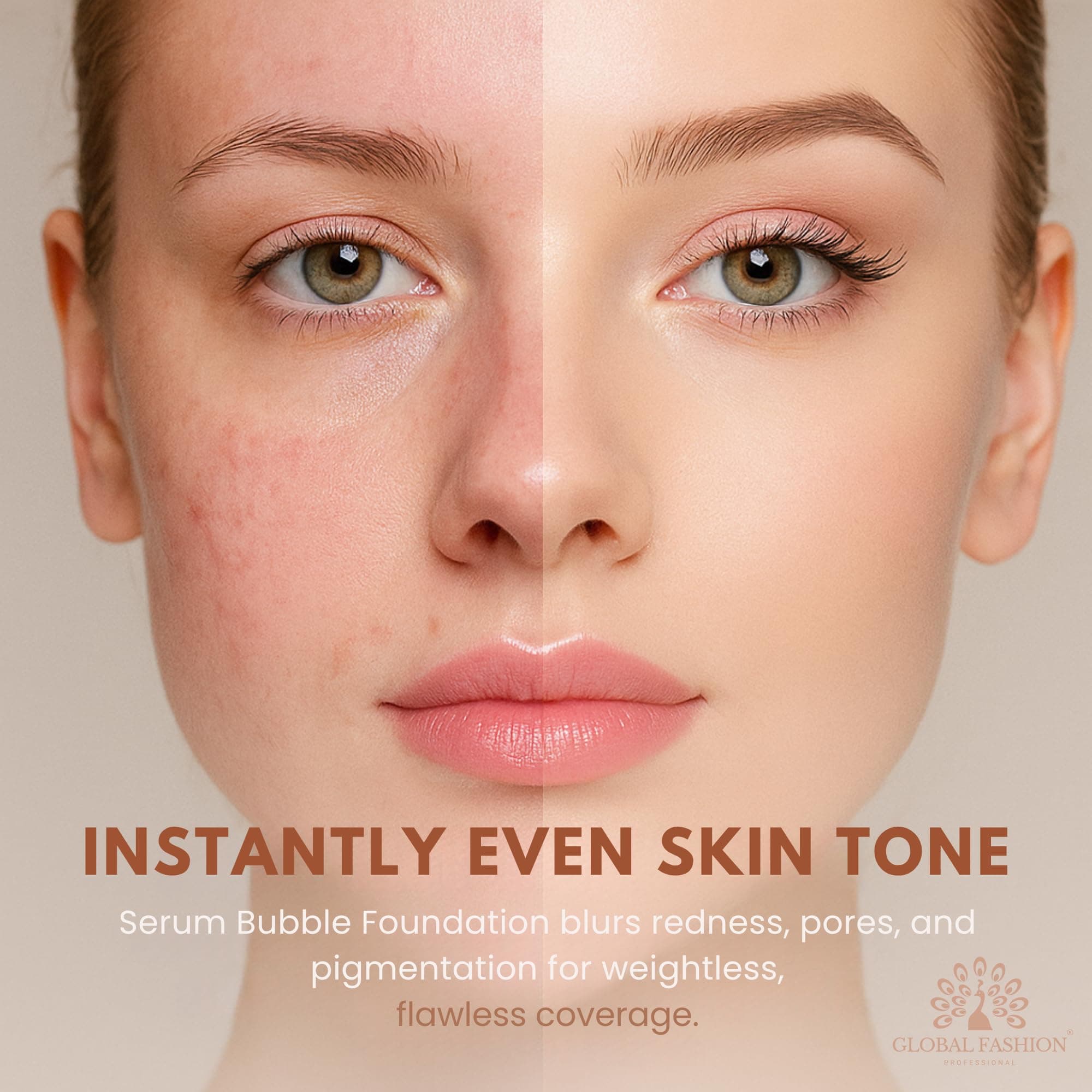 Global Fashion Serum Bubble Foundation 8 Shades - Water Fresh Bubble Serum with Weightless Buildable Coverage, Pore Blurring & All Day Hydrating Formula, Real Skin Finish — 6