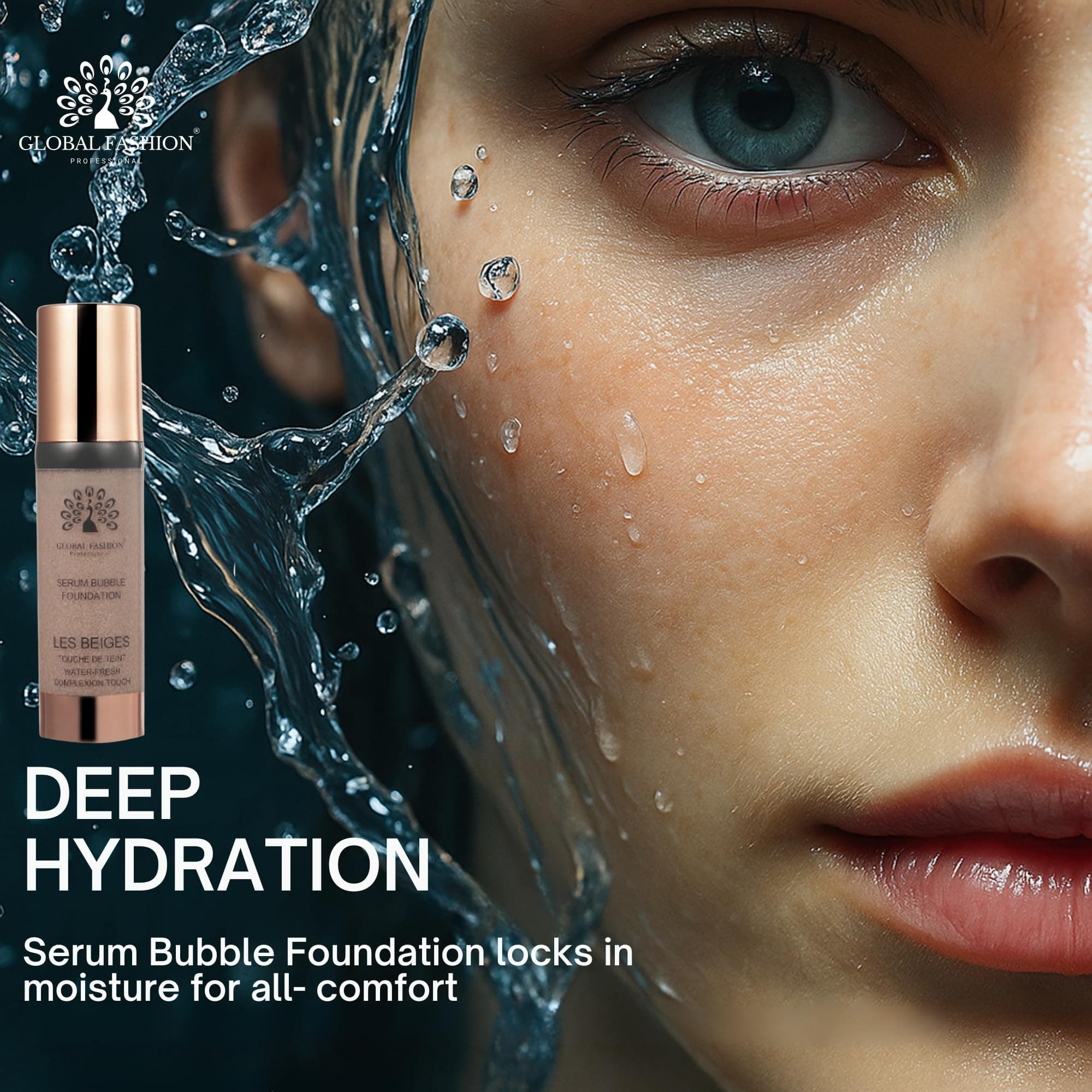 Global Fashion Serum Bubble Foundation 8 Shades - Water Fresh Bubble Serum with Weightless Buildable Coverage, Pore Blurring & All Day Hydrating Formula, Real Skin Finish — 7