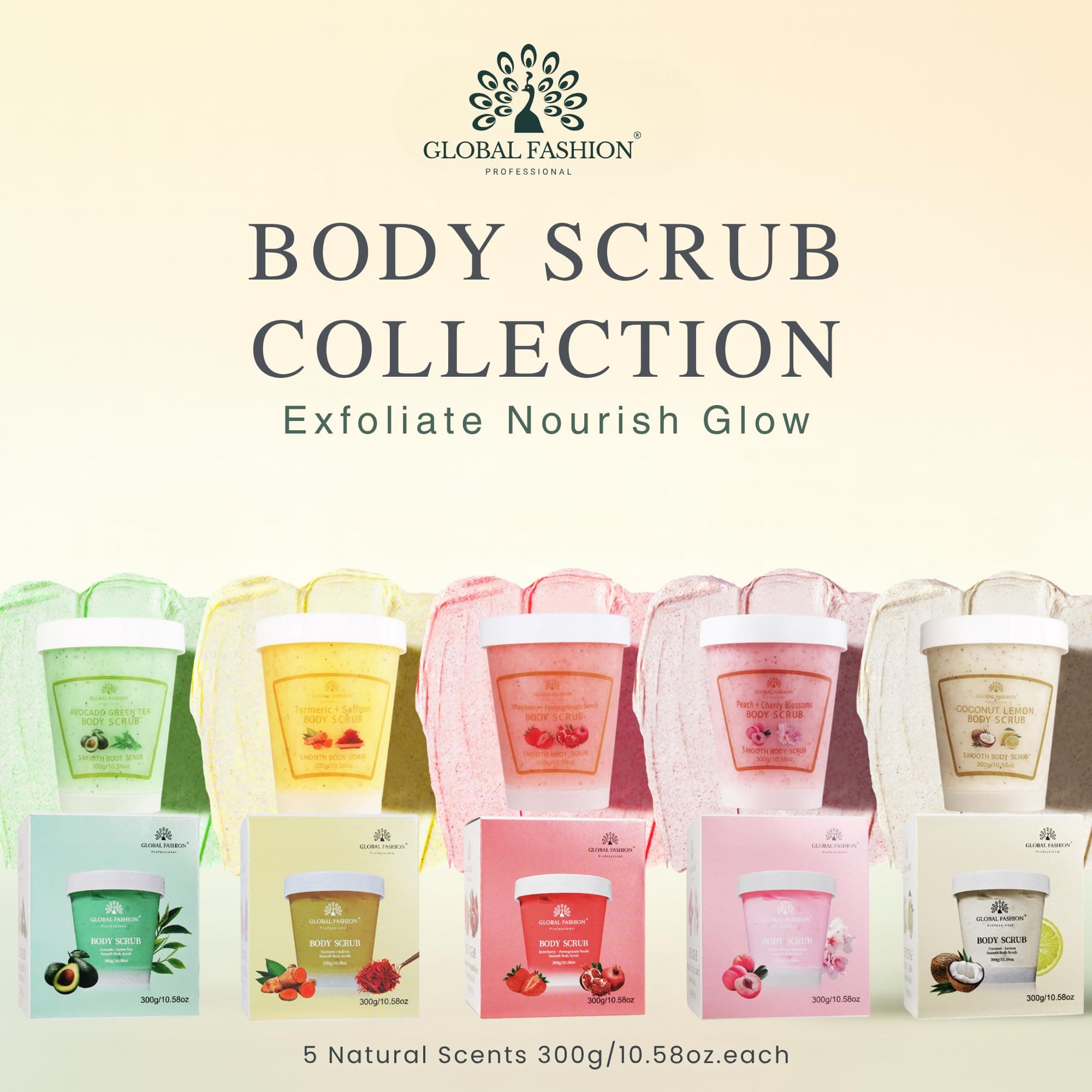 Global Fashion Smooth Body Scrub - Natural Exfoliating & Moisturizing Body Scrub with Collagen & Vitamin E – Deep-Cleansing, Nourishing & Brightening Skin — 5