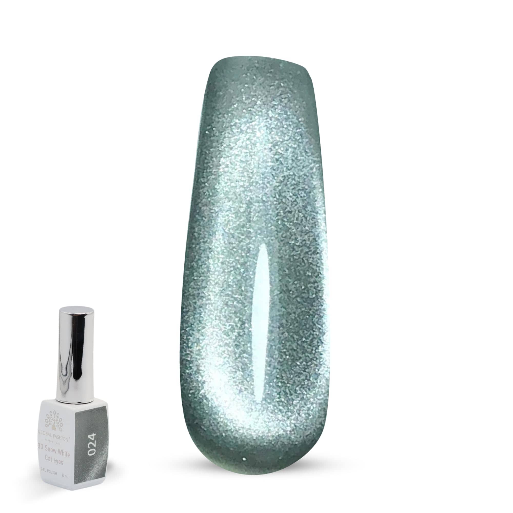 3D Snow White Cat Eye Gel Nail Polish 8ml – Long-Lasting Magnetic Gel, Holographic Shimmer, UV/LED Soak Off, Chip-Resistant, Vegan Cruelty-Free, DIY Nail Art, Salon Quality Manicur