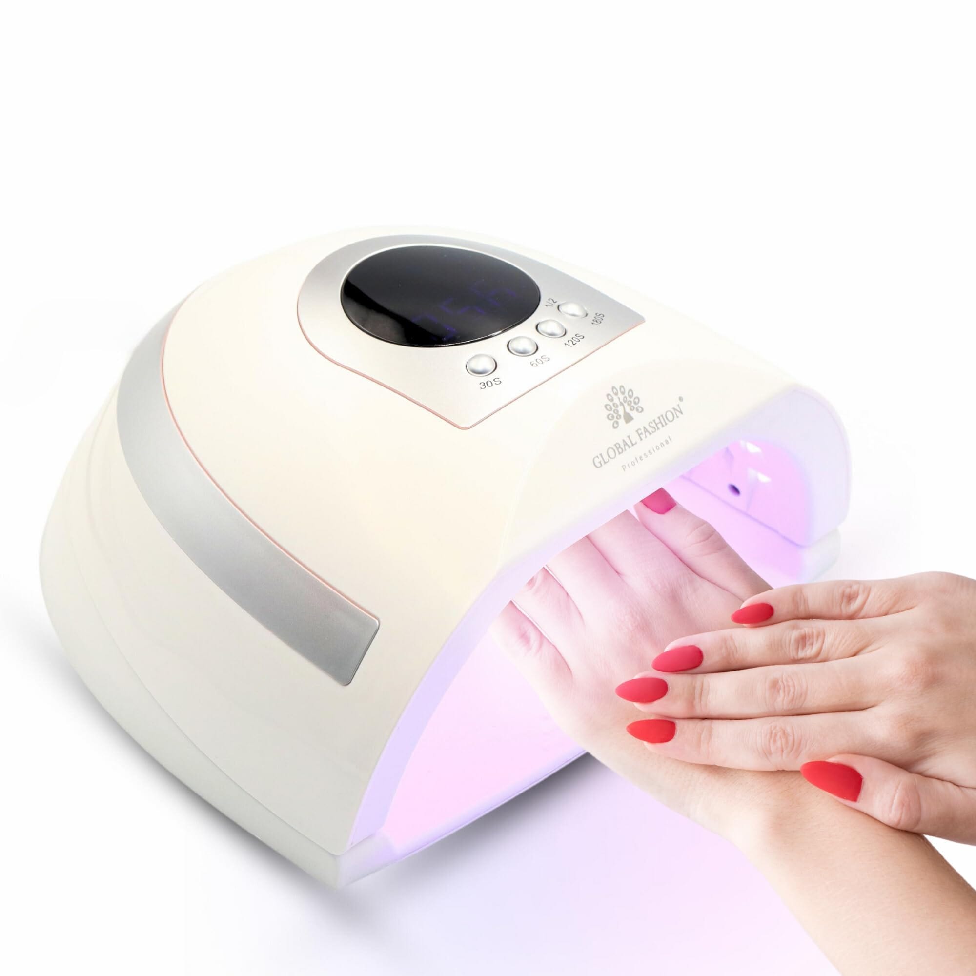 Global Fashion 2-in-1 LED/UV Nail Dryer Lamp- 268W, Fast & Painless Curing, Smart Sensor, 4 Timer Settings, Removable Base, Salon-Quality Manicure/Pedicure at Home, For All Gel Typ
