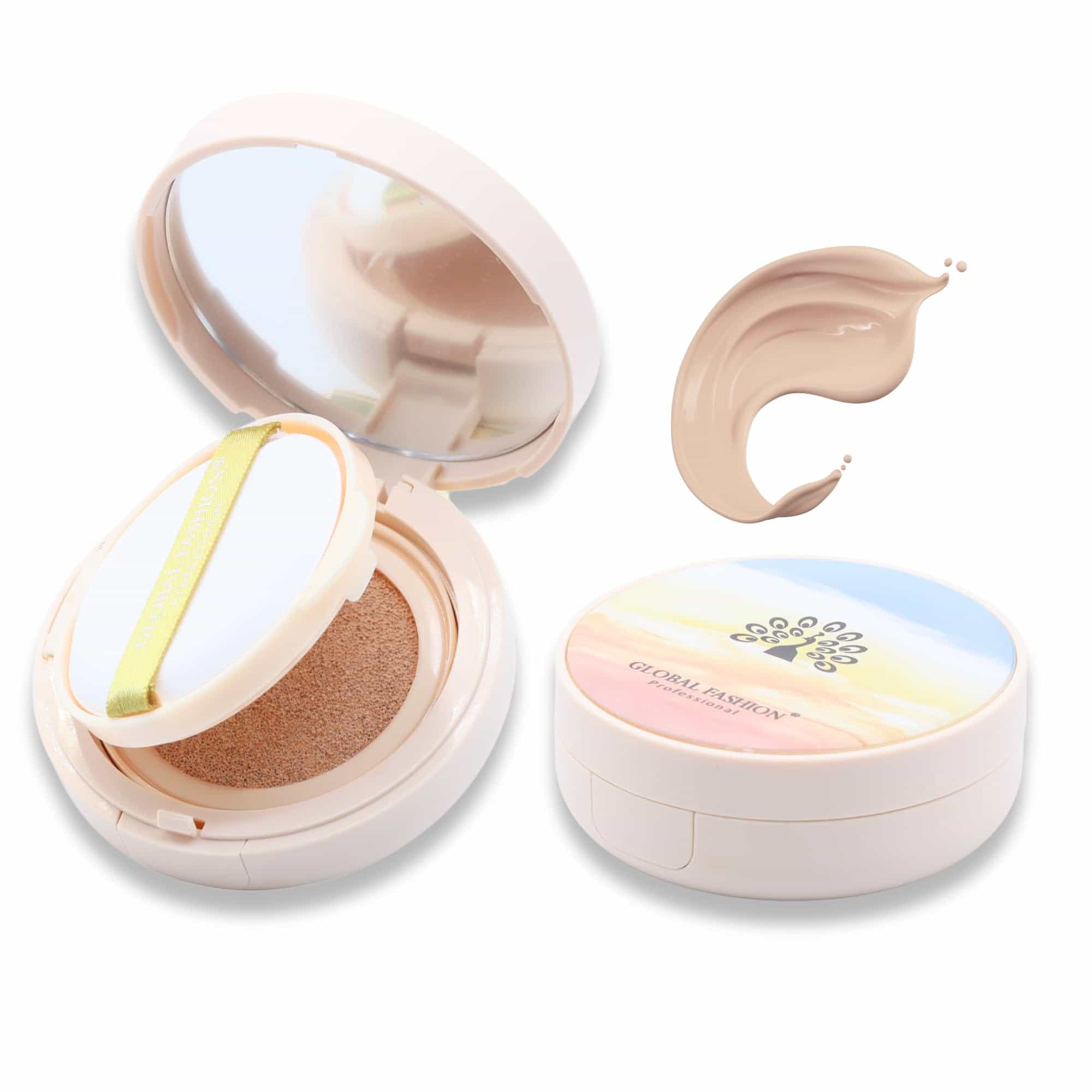 Global Fashion Air Cushion BB Cream + 2 Refills Set - 8 Shades, Long-Lasting Waterproof Foundation with Oil Control, Pore-Minimizing Coverage & Lightweight Breathable Formula