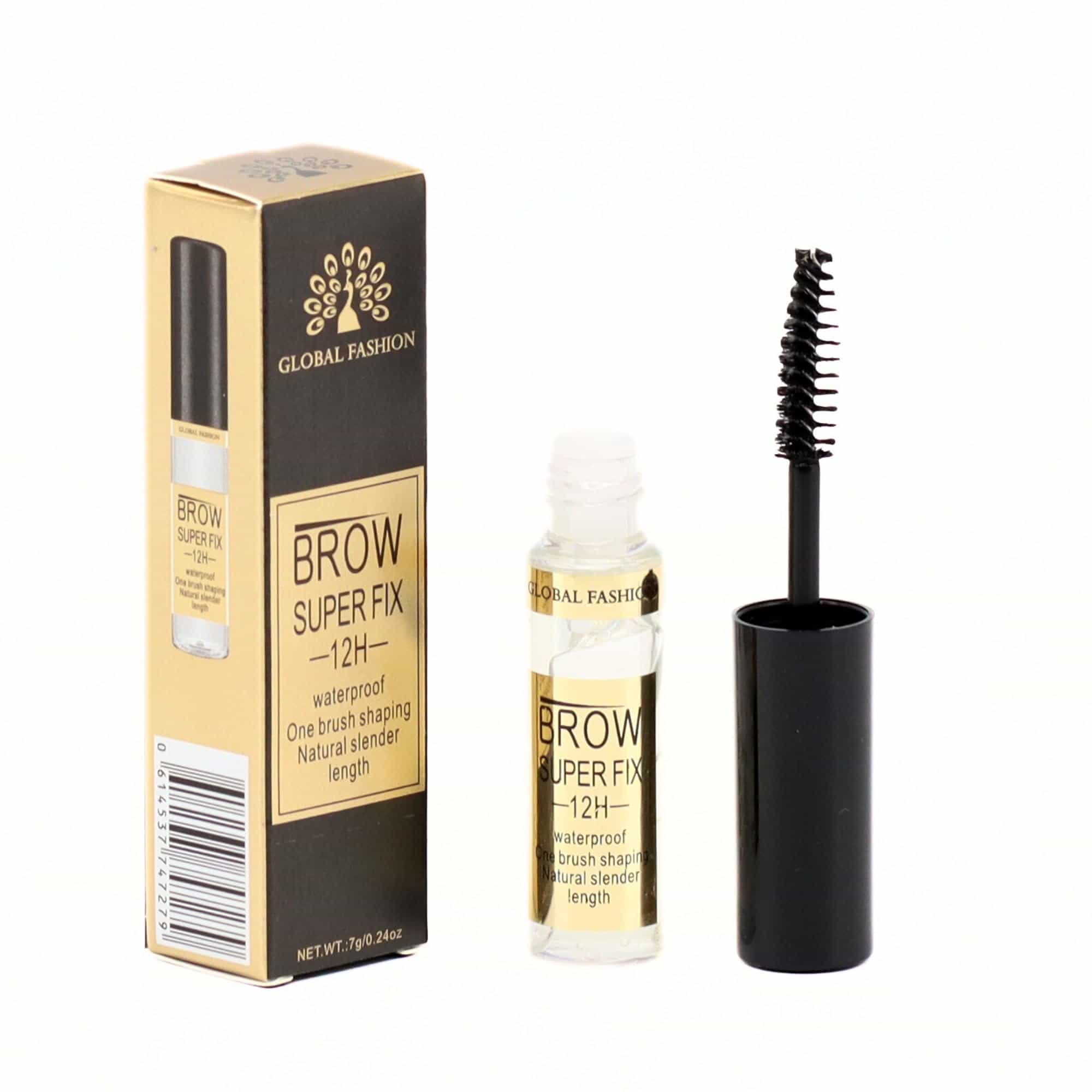 Global Fashion Brow Super Fix 12H – Waterproof Clear Eyebrow Gel with One-Brush Application, Invisible Brow Styling & Setting Gel, Smudge-Proof, No White Cast, Enriched with D-Pant