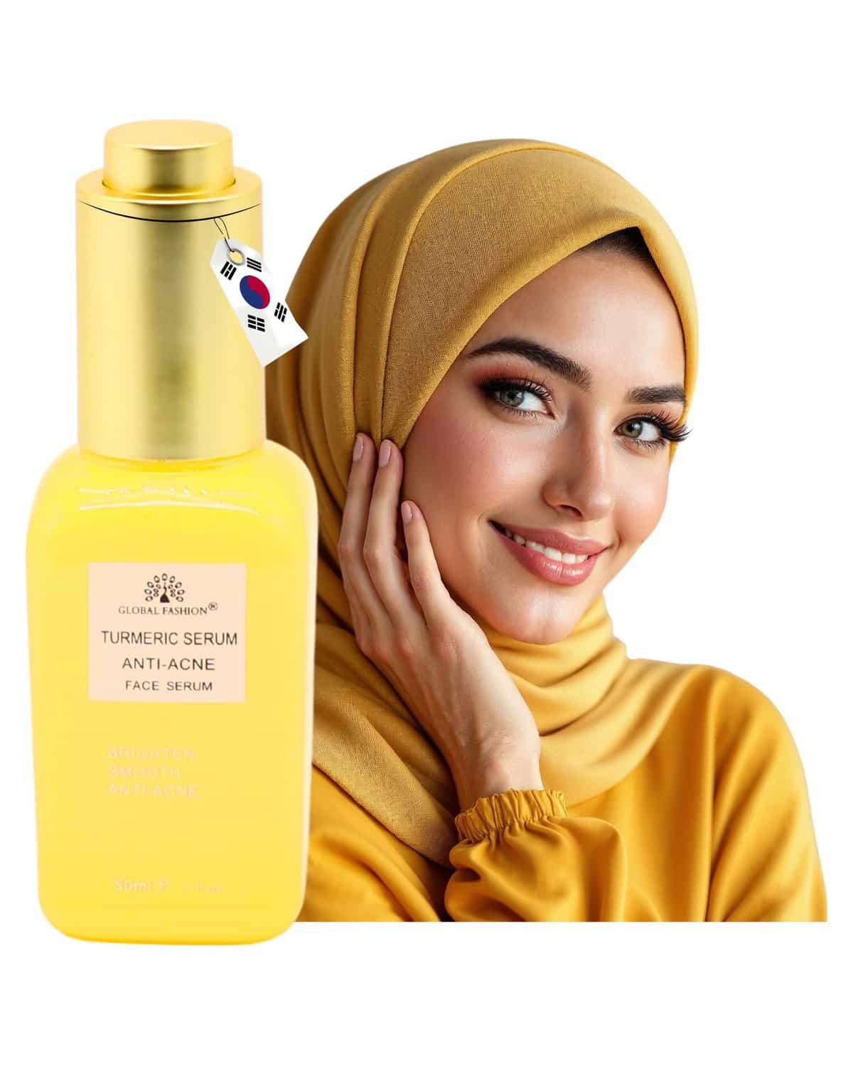 Global Fashion Face Serum 50 ml – Anti-Aging, Brightening & Hydrating – With Vitamin C, Retinol, Hyaluronic Acid, Collagen, AHA BHA, Peptides – Korean Skincare (Turmeric Anti-Acne Face Serum)