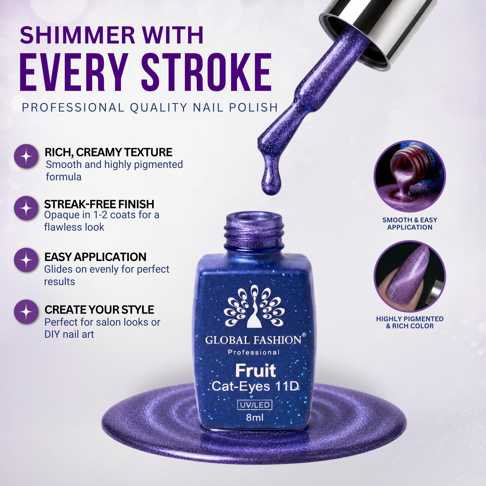 Fruite Cat eyes 11D Magnetic Gel Polish, Blueberry Purple, 8ml (Blueberry 2) — 4